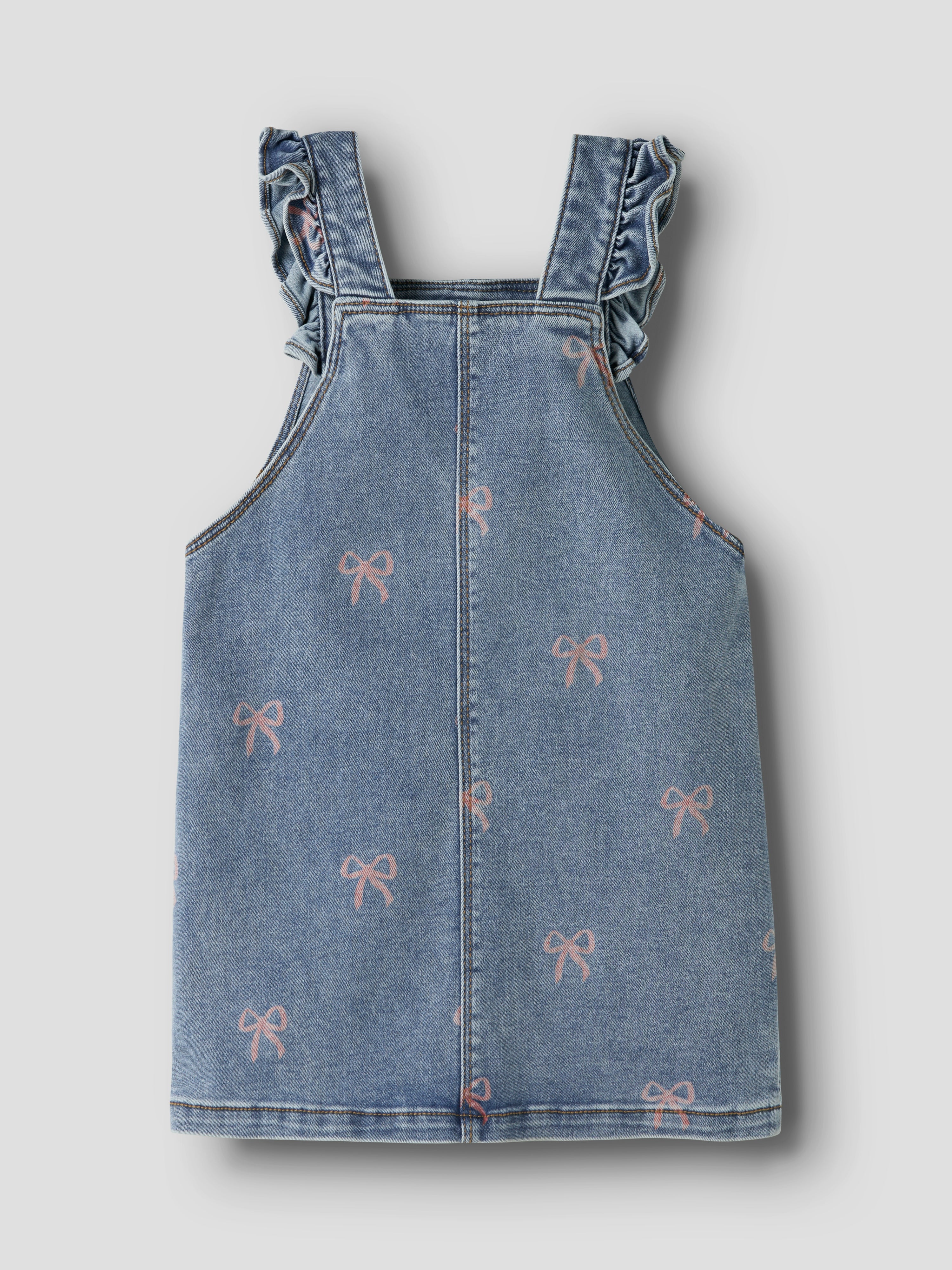 Name It Faith - Denim Spencer Dress -  Medium Blue Denim/Bow