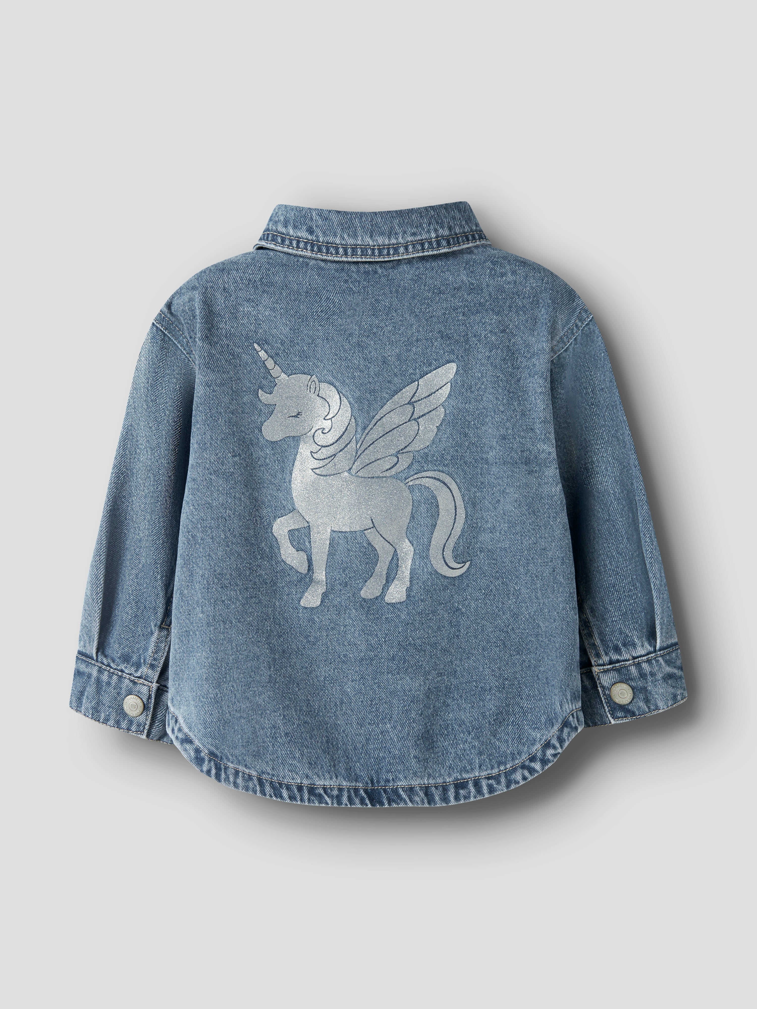 Name It Luna - Glitter Denim Jacket - Medium Blue Denim/Unicorn Glitter
