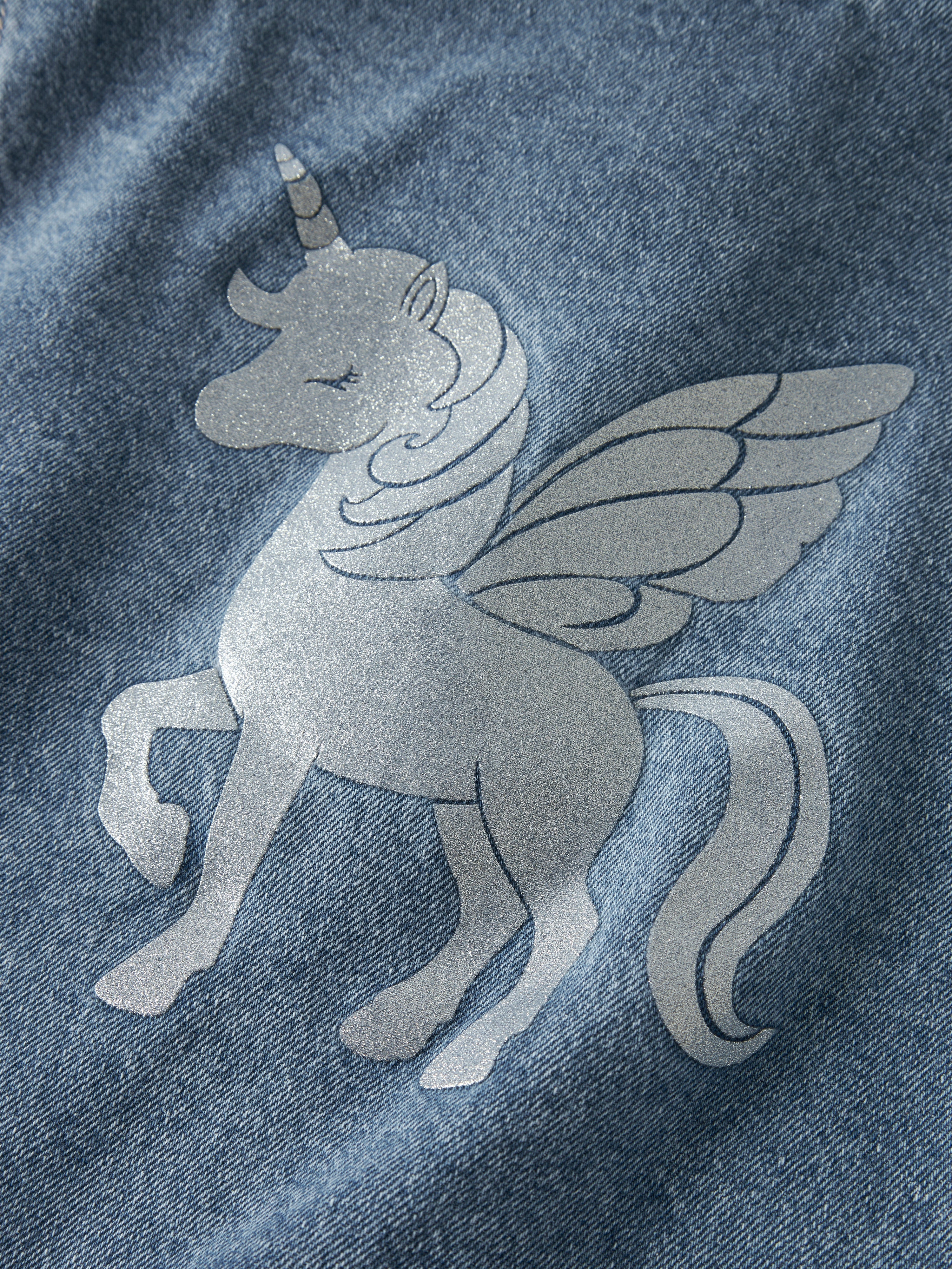 Name It Luna - Glitter Denim Jacket - Medium Blue Denim/Unicorn Glitter