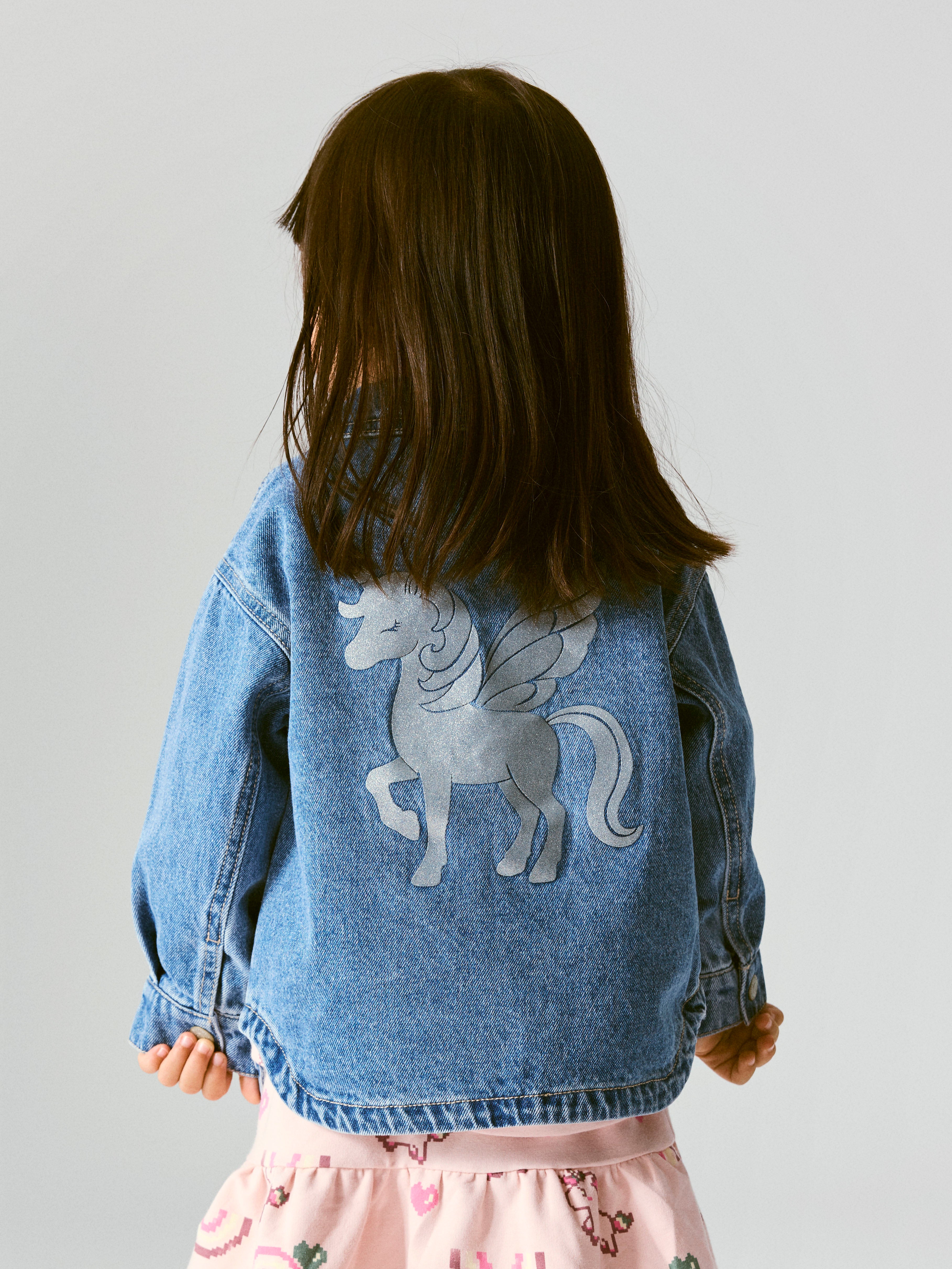 Name It Luna - Glitter Denim Jacket - Medium Blue Denim/Unicorn Glitter