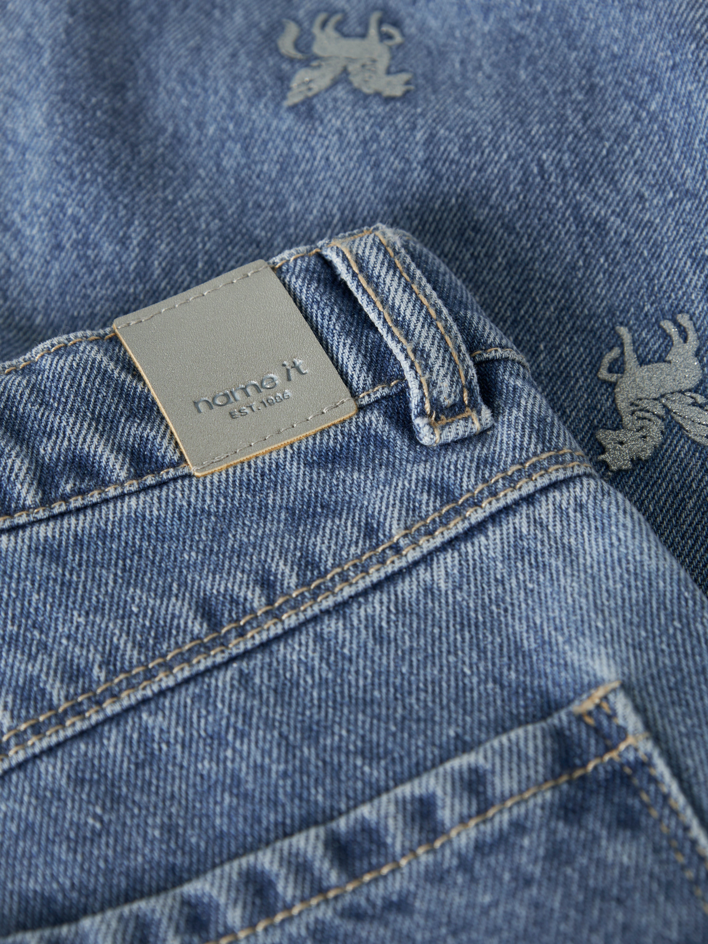 Name It Bella - Barrel Glitter Jeans - Medium Blue Denim/Glitter Unicorn
