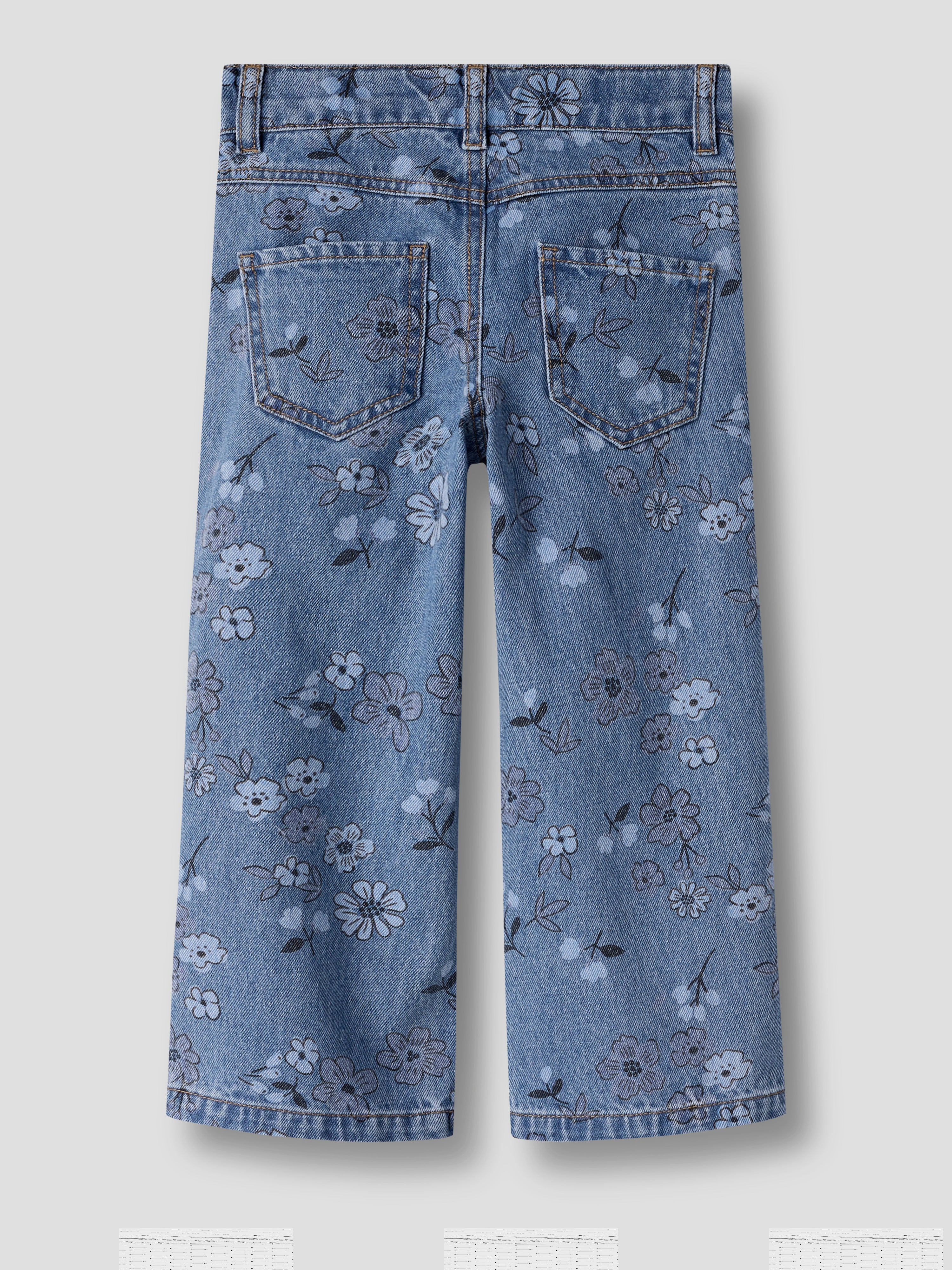 Name It - Rose Wide AOP Jeans - Medium Blue Denim / Flower
