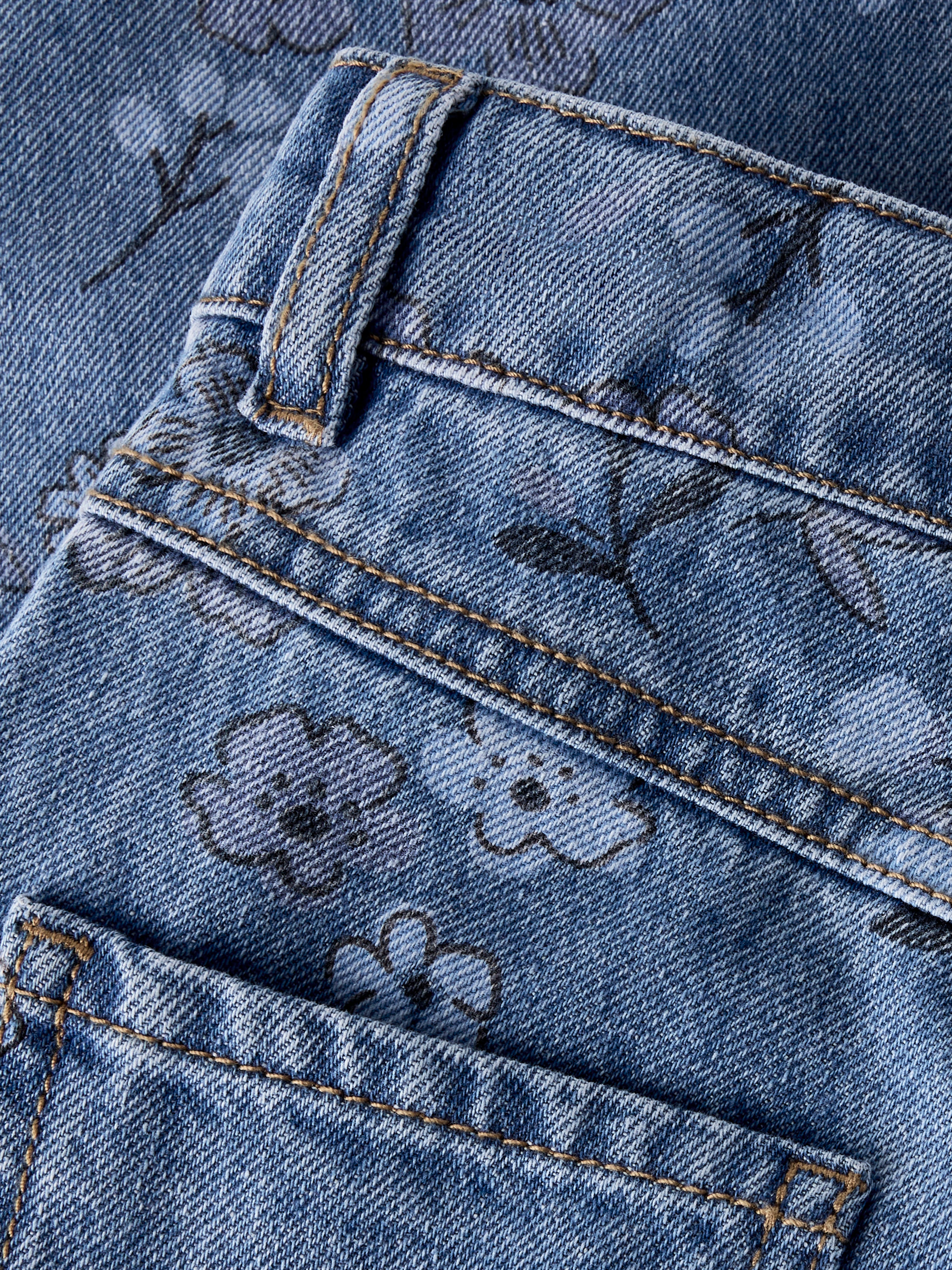 Name It - Rose Wide AOP Jeans - Medium Blue Denim / Flower