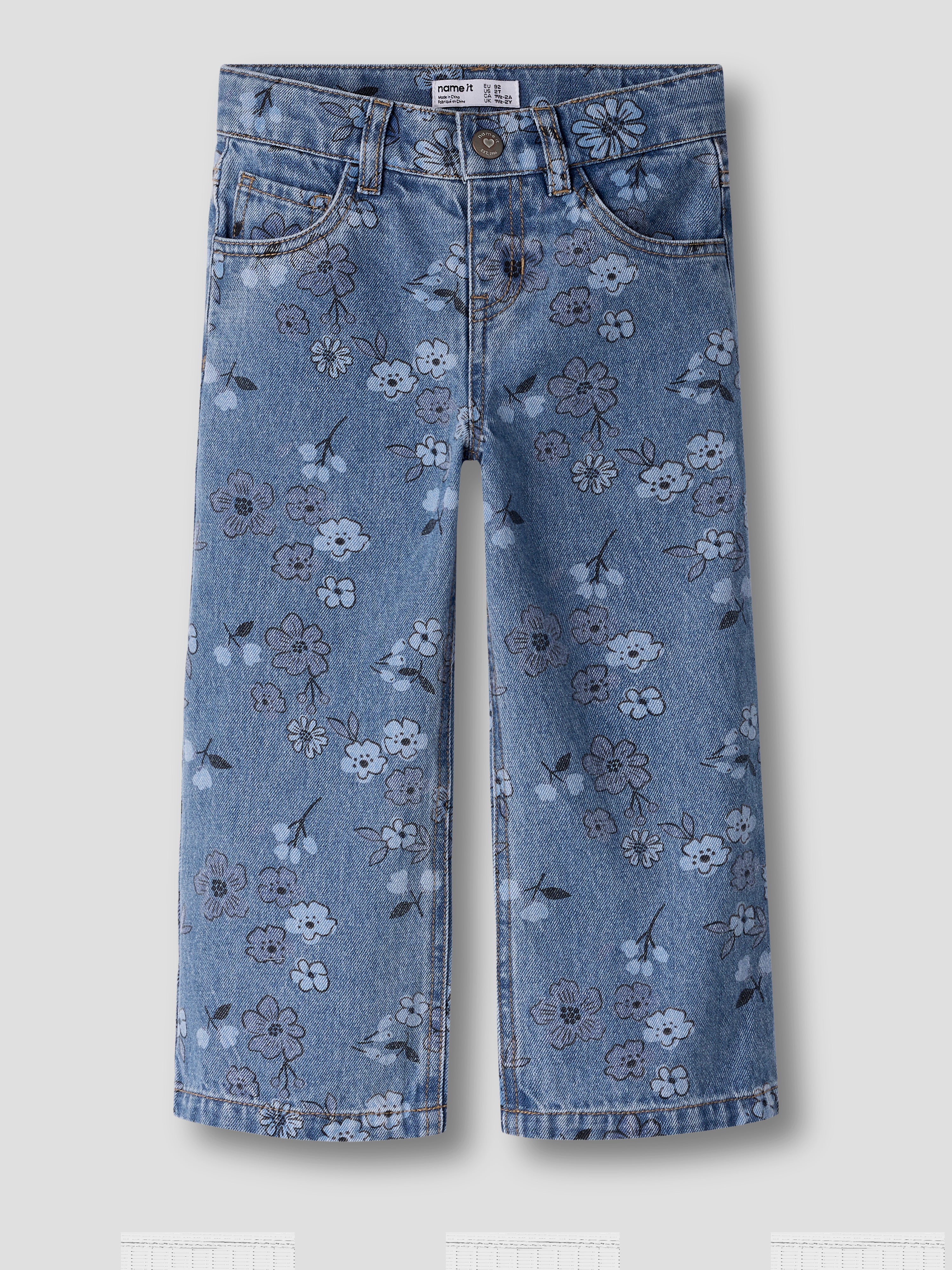 Name It - Rose Wide AOP Jeans - Medium Blue Denim / Flower
