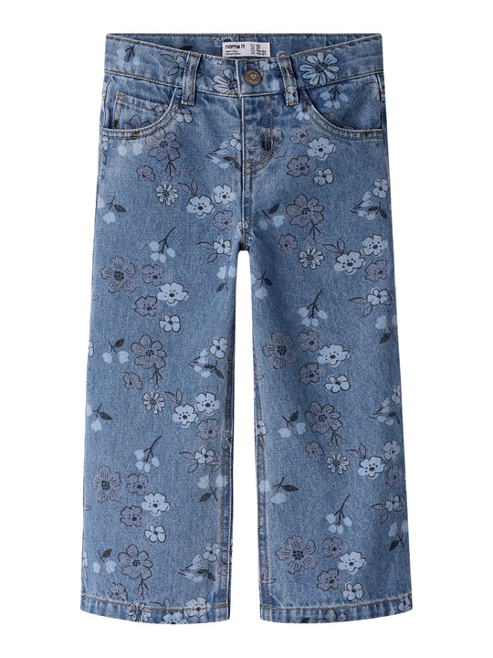 Name It - Rose Wide AOP Jeans - Medium Blue Denim / Flower