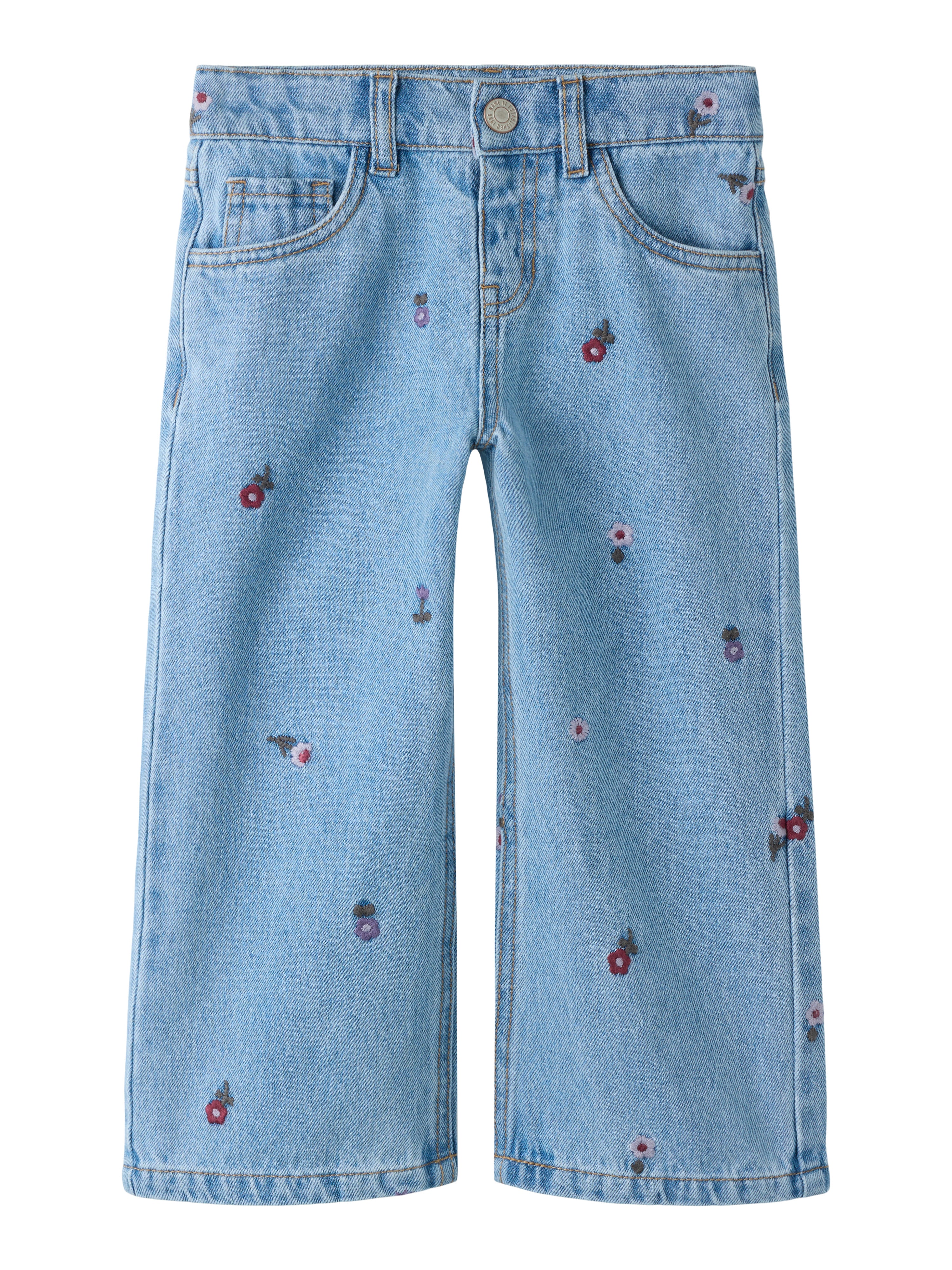 Name It Rose - Wide Emb Jeans - Medium Blue Denim / Flower Emb