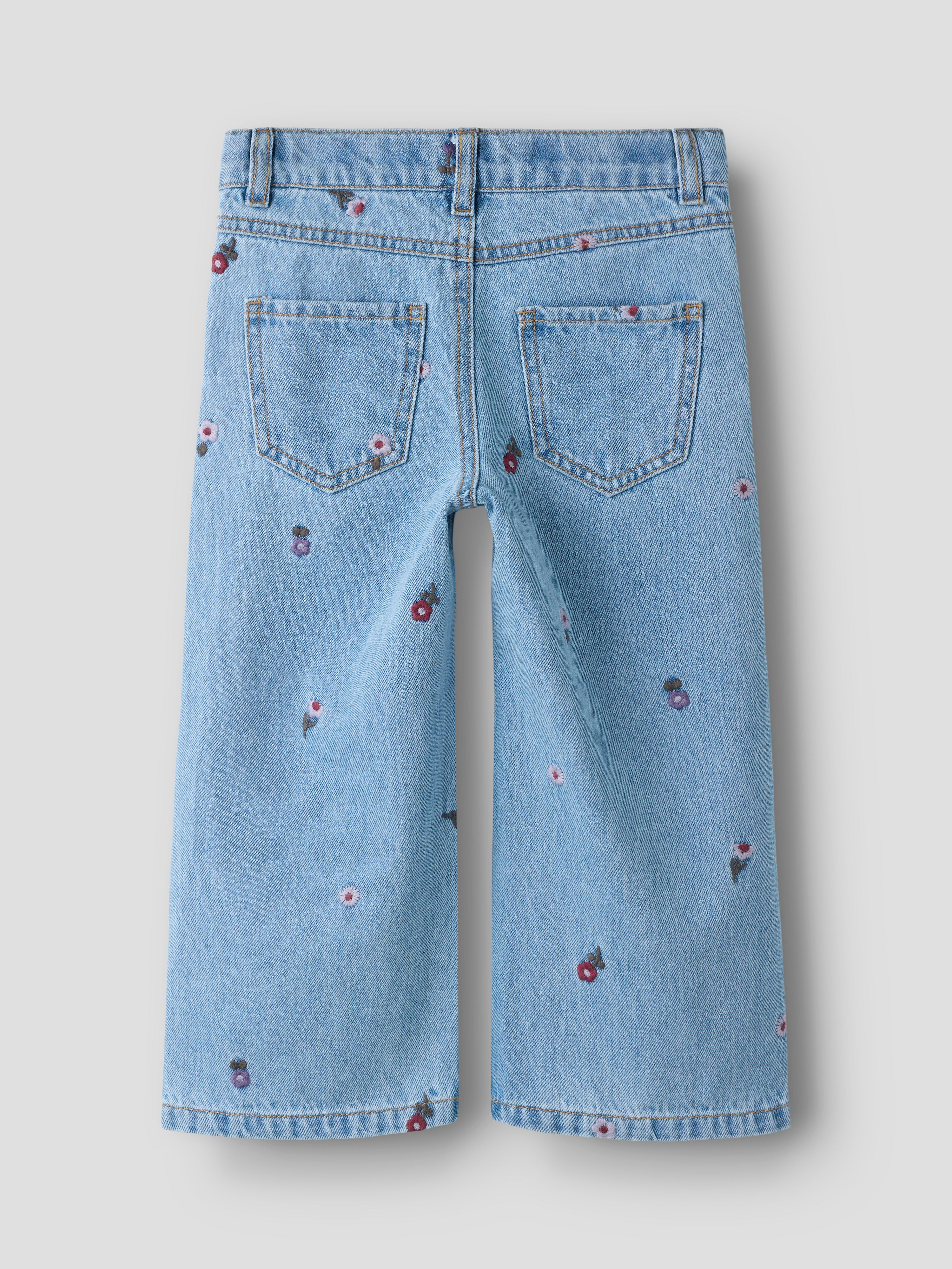 Name It Rose - Wide Emb Jeans - Medium Blue Denim / Flower Emb