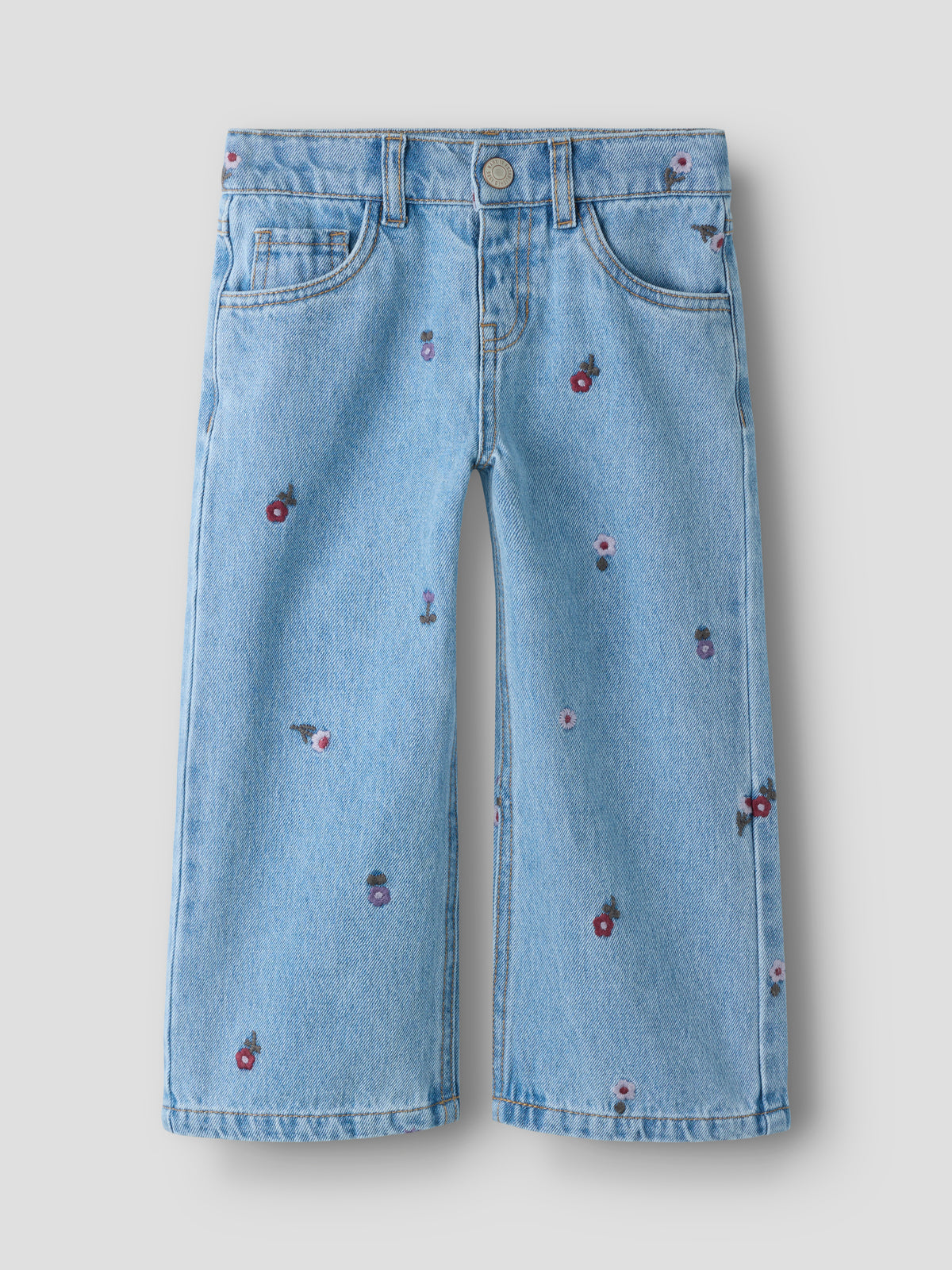 Name It Rose - Wide Emb Jeans - Medium Blue Denim / Flower Emb