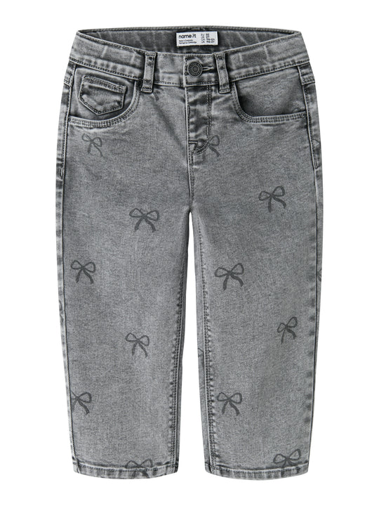 Name It Bella - Mom Shaped Jeans NOOS - Light Grey Denim/Bow