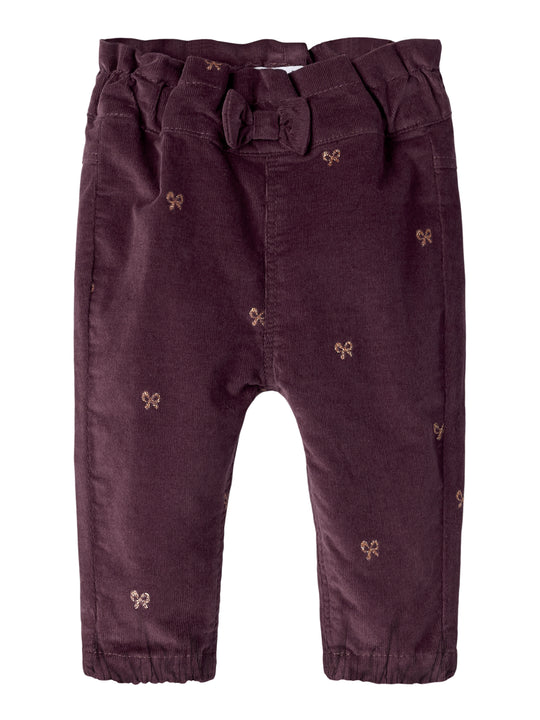Name It Bella R - AOP Cord Pant - Catawba Grape / Glitter Bows