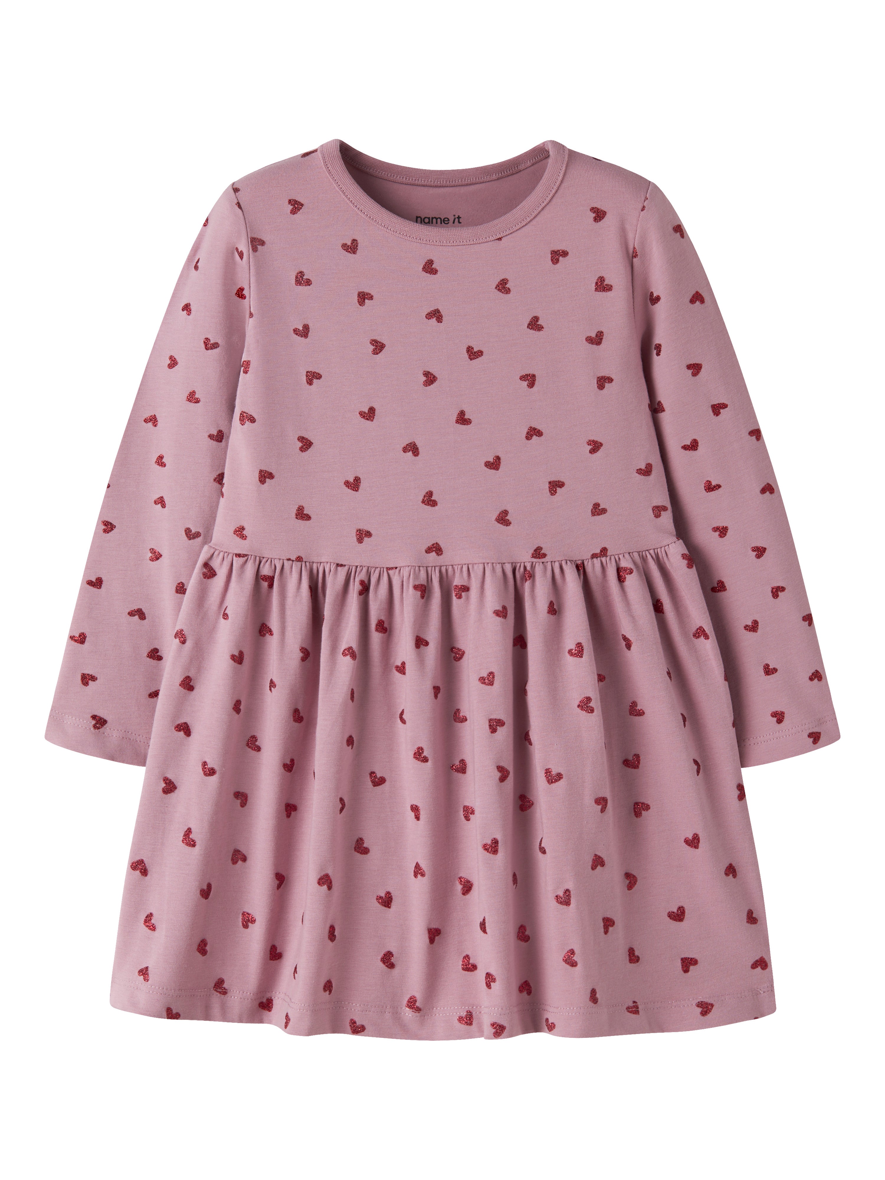 Name It - Vivian LS Dress - Lilas / Red Glitter Hearts