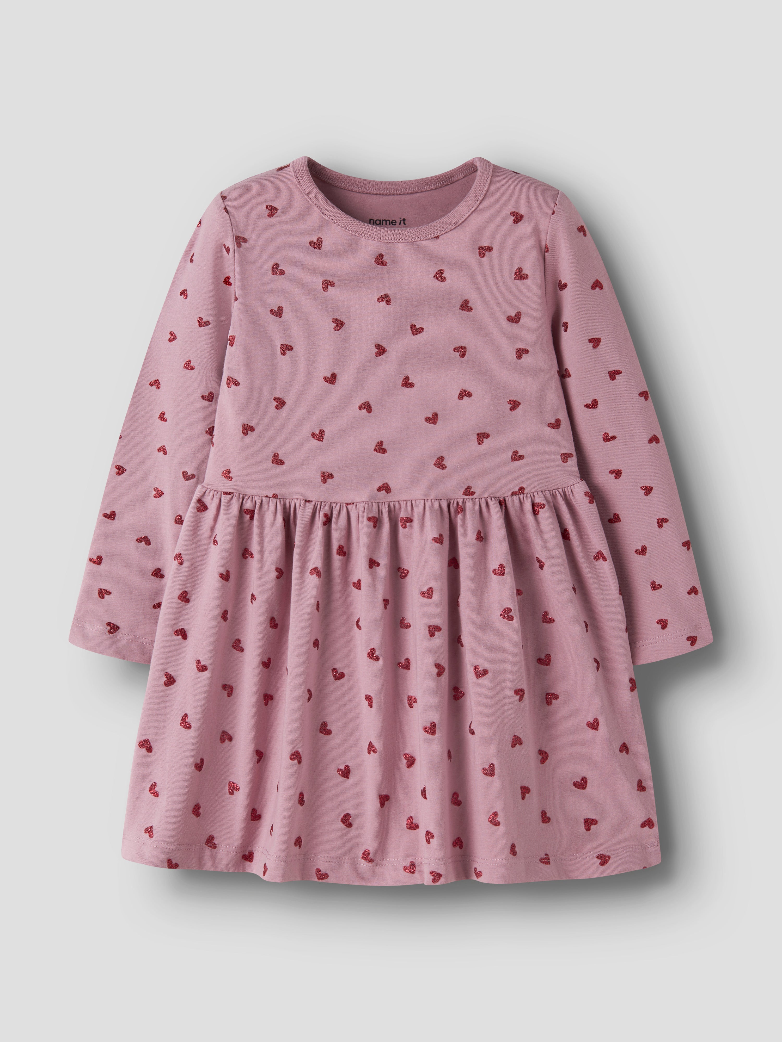 Name It - Vivian LS Dress - Lilas / Red Glitter Hearts