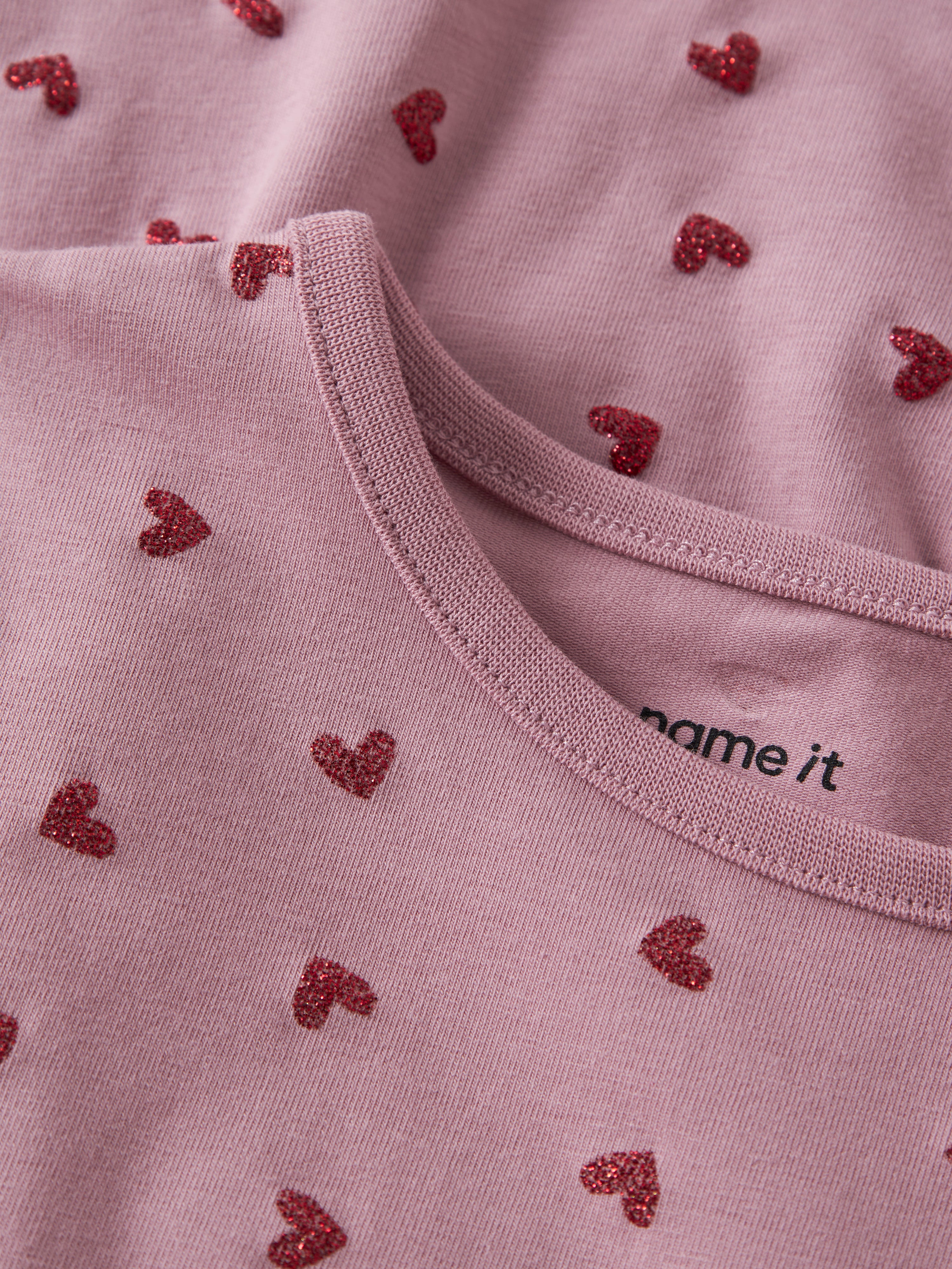 Name It - Vivian LS Dress - Lilas / Red Glitter Hearts