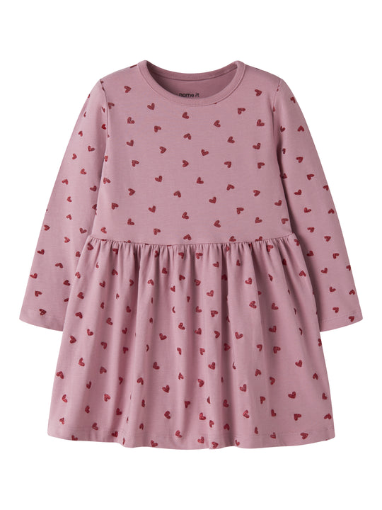 Name It - Vivian LS Dress - Lilas / Red Glitter Hearts