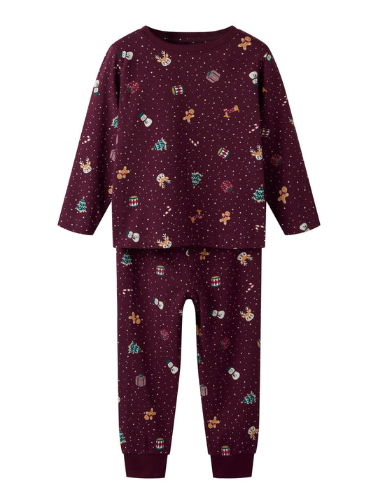 Name It Vismas - LS Nightset - Burgundy / Christmas