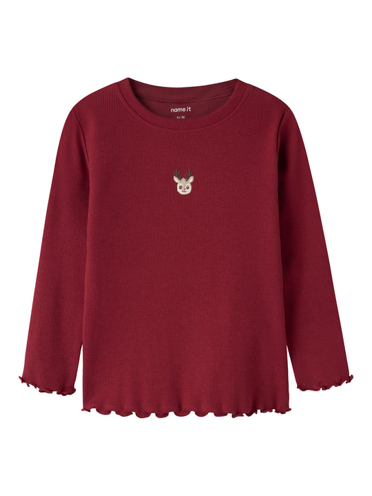 Name It Vivemmas - LS Slim Top - Red Dahlia / Reindeer