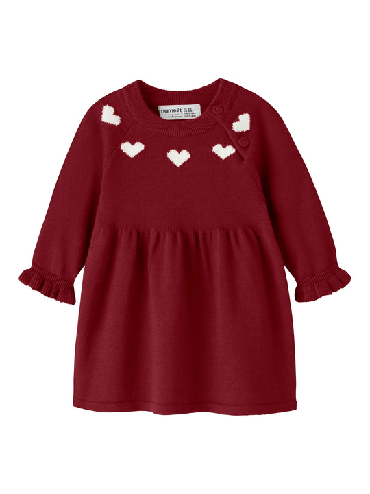 Name It Risse - LS Knit Dress - Red Dahlia