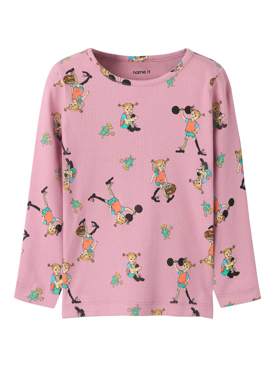 Name It Ara - Pippi LS Slim Top Sky - Lilas