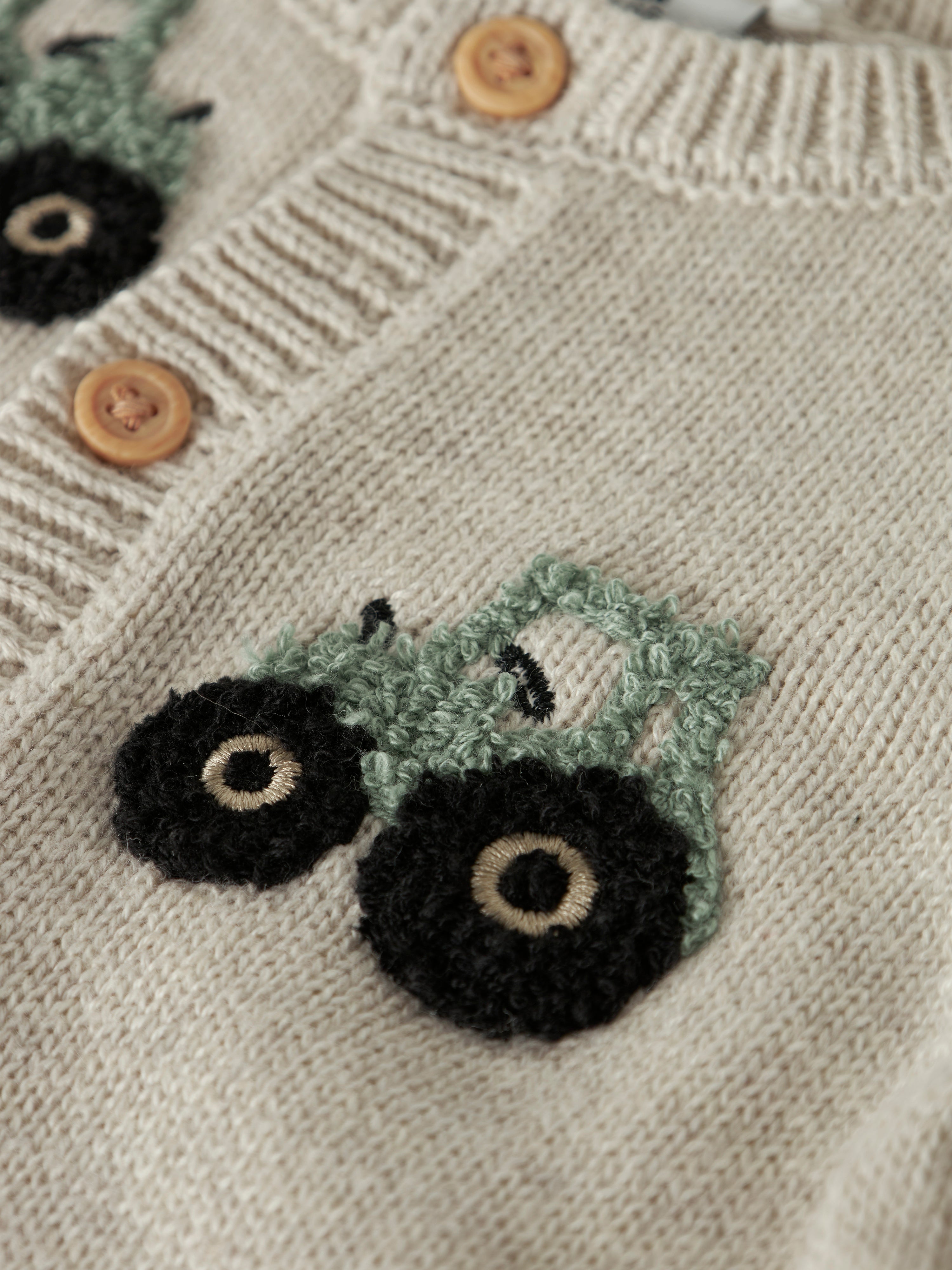 Name It London - LS Knit Cardigan - Peyote Melange/Green tractor