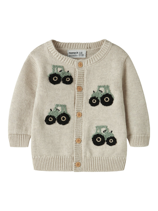 Name It London - LS Knit Cardigan - Peyote Melange/Green tractor