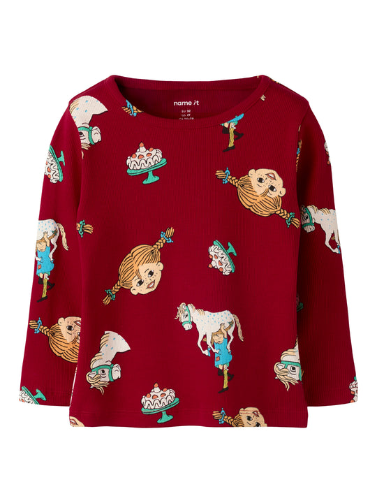 Name It Soca - Pippi LS Top - Urban Red