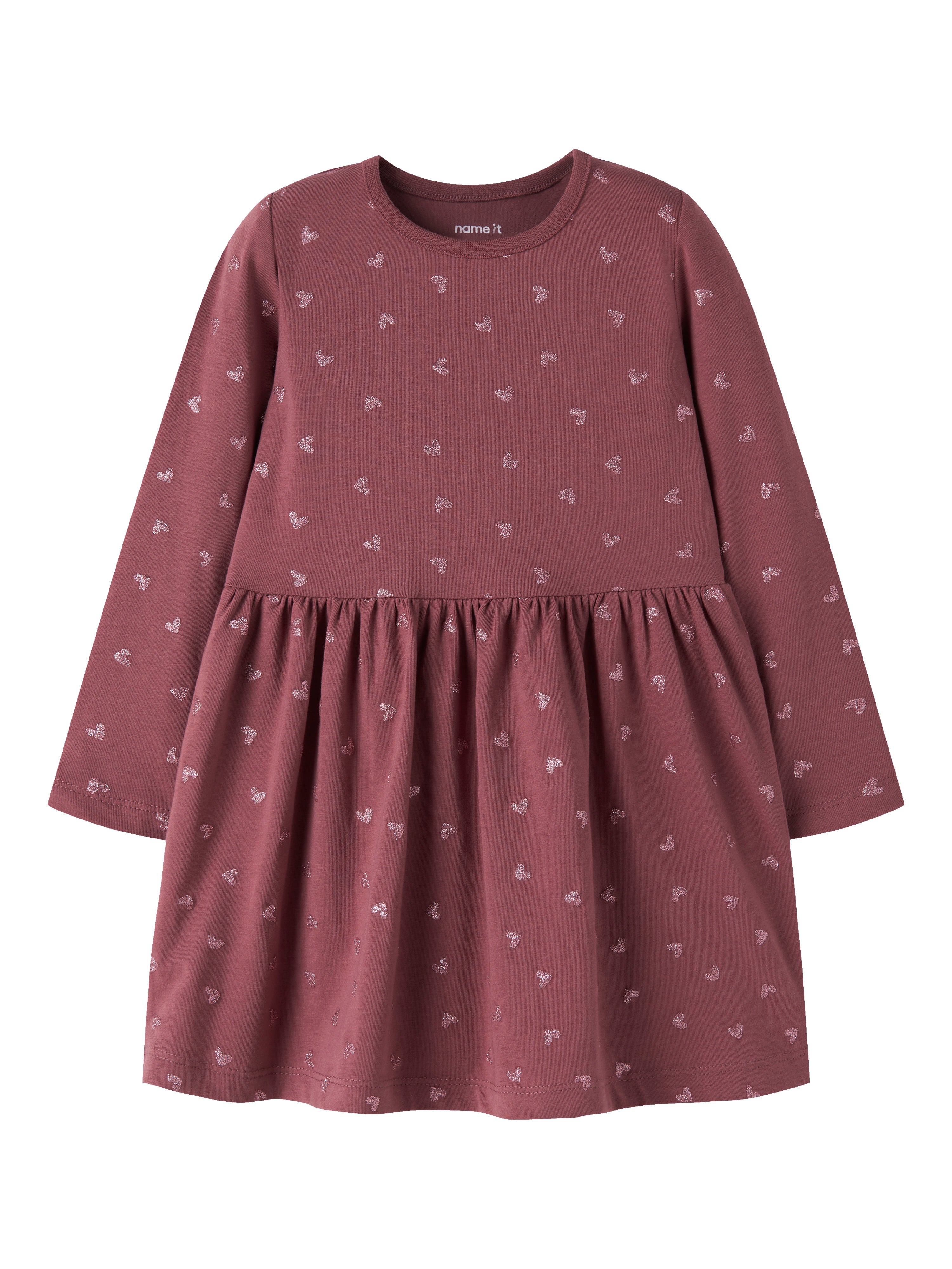 Name It - Vivian LS Dress - Wild Ginger / Pink Glitter Hearts