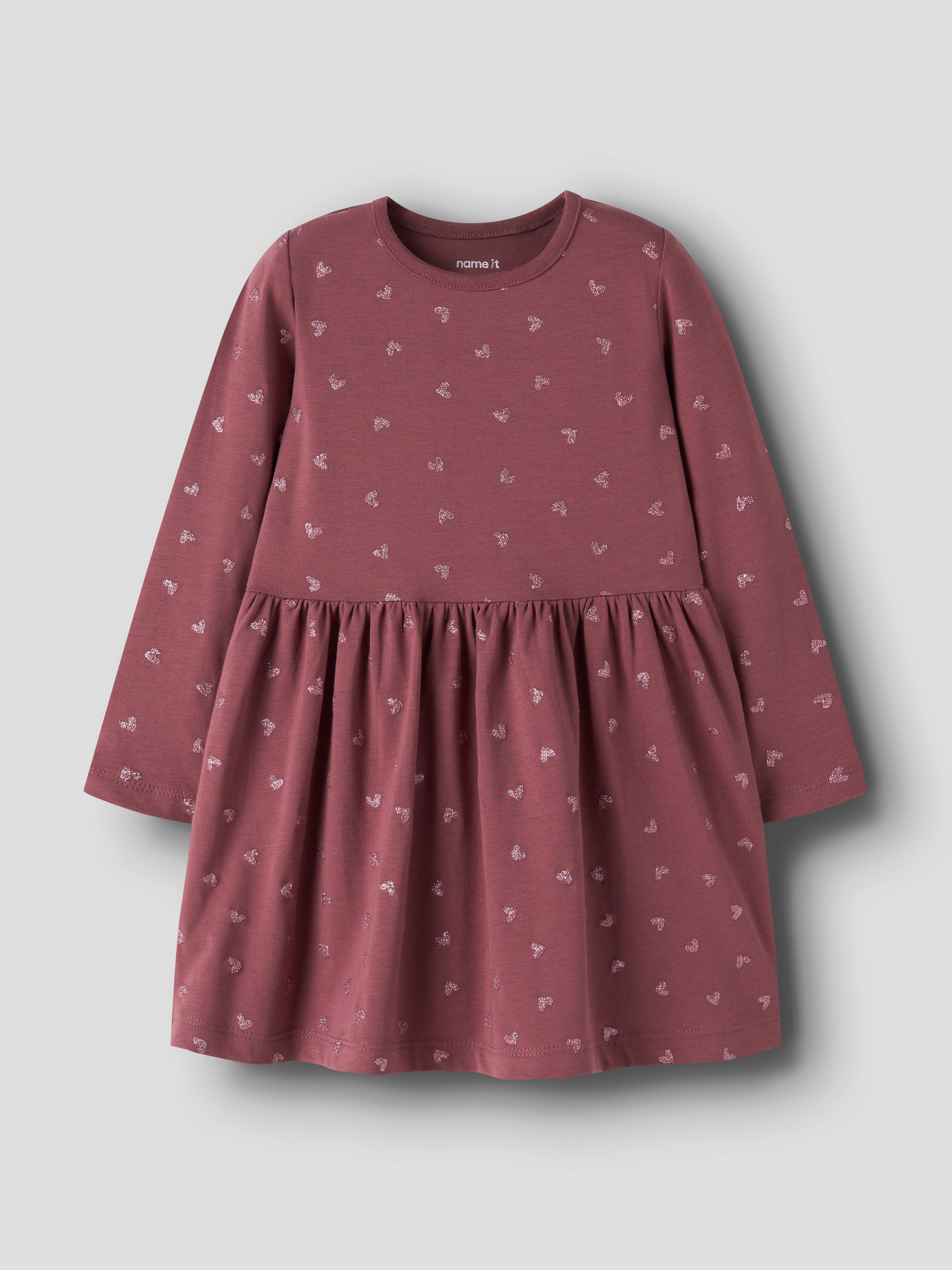 Name It - Vivian LS Dress - Wild Ginger / Pink Glitter Hearts