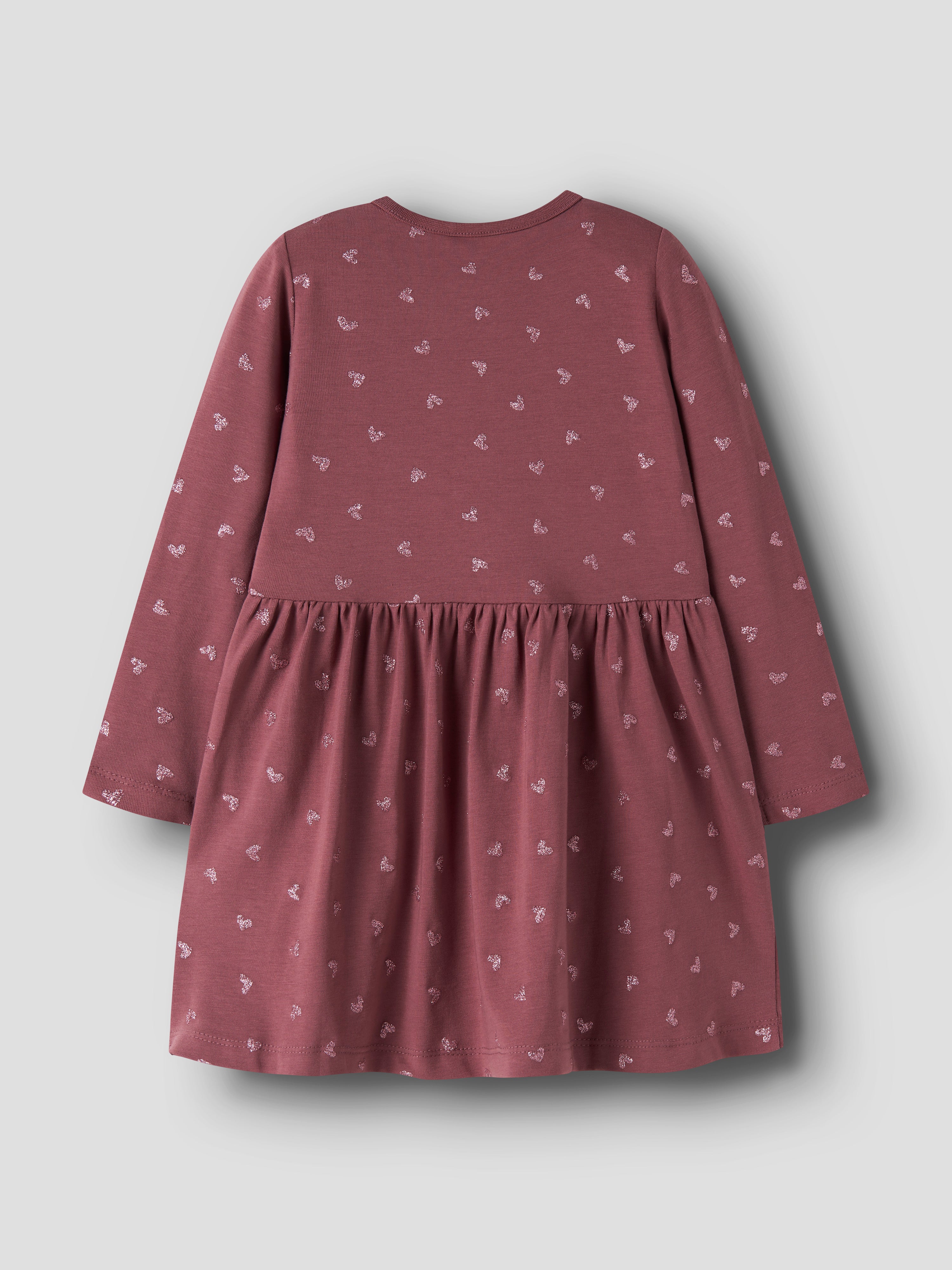 Name It - Vivian LS Dress - Wild Ginger / Pink Glitter Hearts