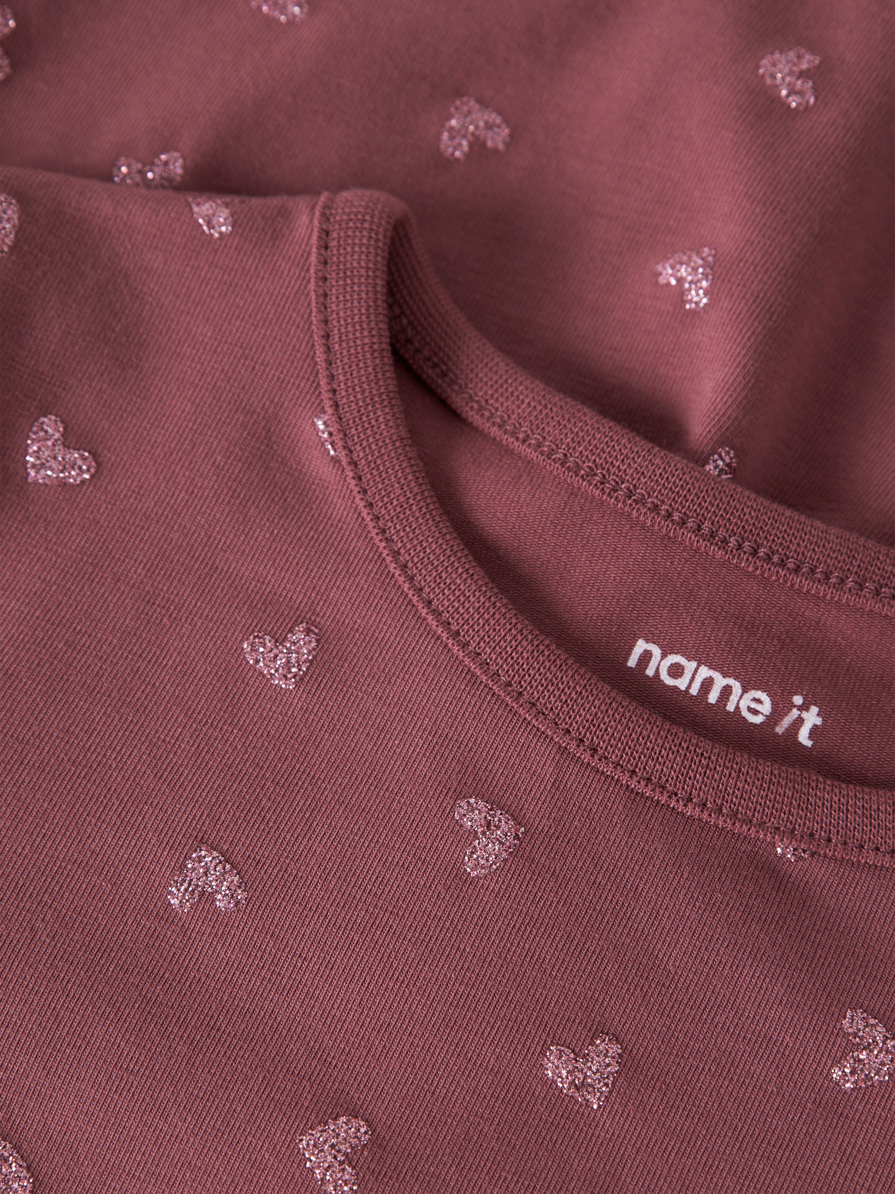 Name It - Vivian LS Dress - Wild Ginger / Pink Glitter Hearts