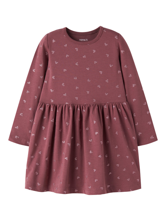 Name It - Vivian LS Dress - Wild Ginger / Pink Glitter Hearts
