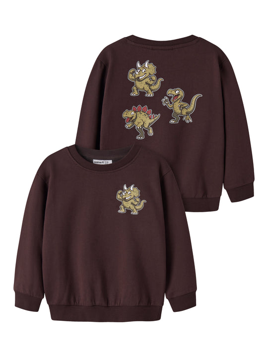 Name It Vildar - LS Sweat - Chocolate Plum / Jurassic Prankster