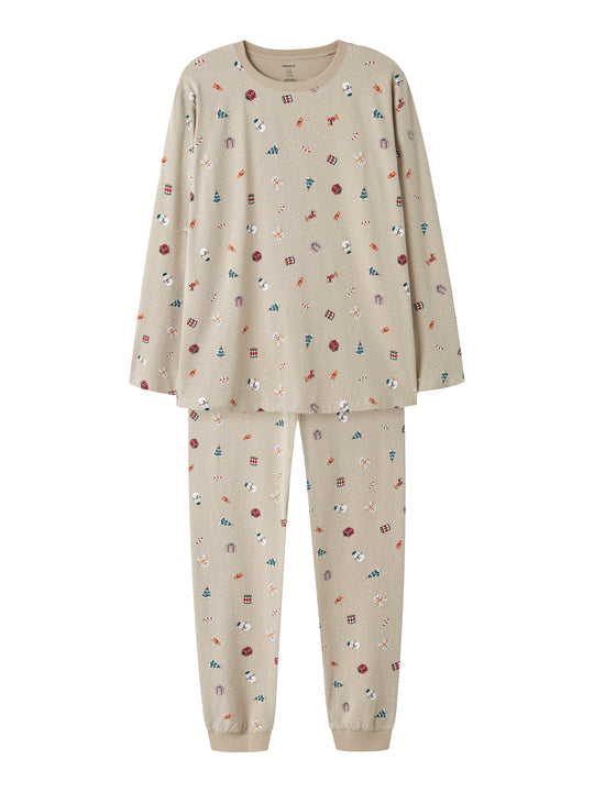 Name It Vismas - LS Nightset (XS - XL) - Pure Cashmere / Christmas