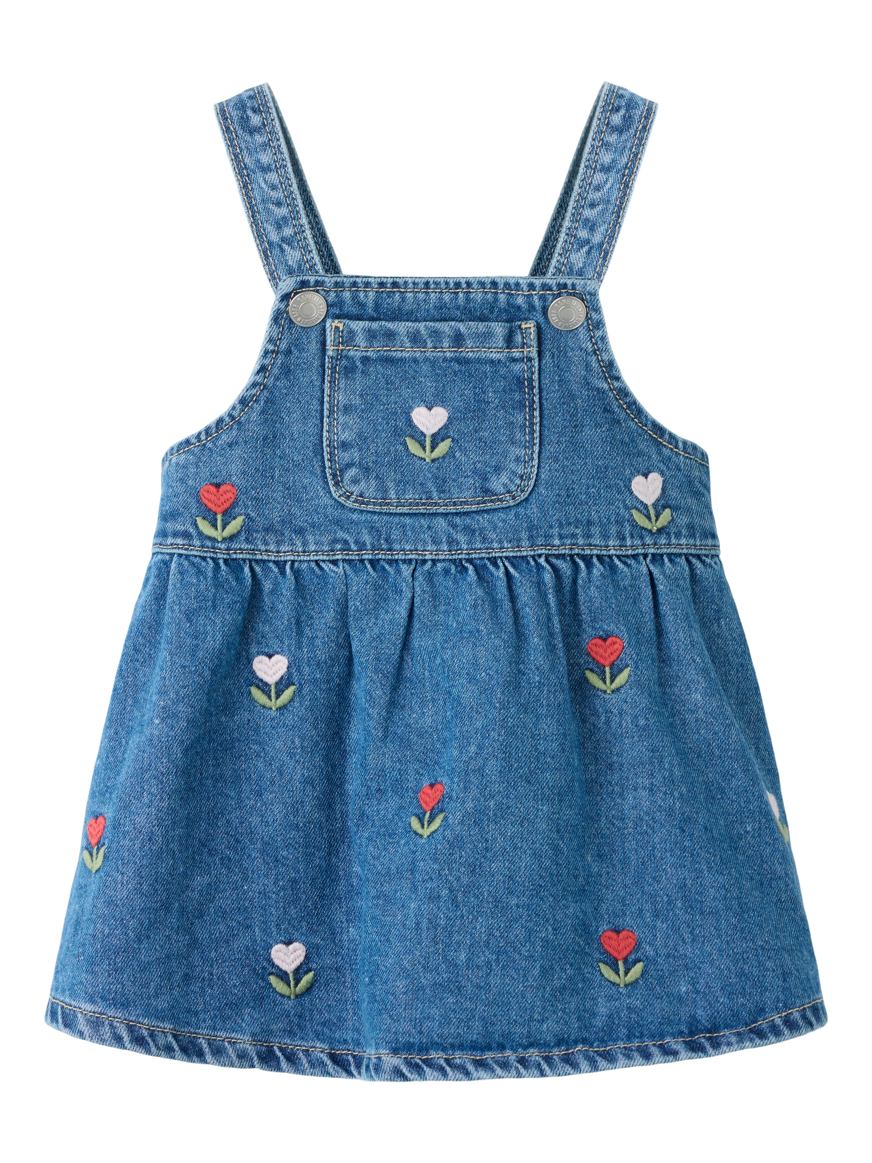 Name It Malo - Denim Emb.  Bibskirt - Medium Blue Denim / Emb.
