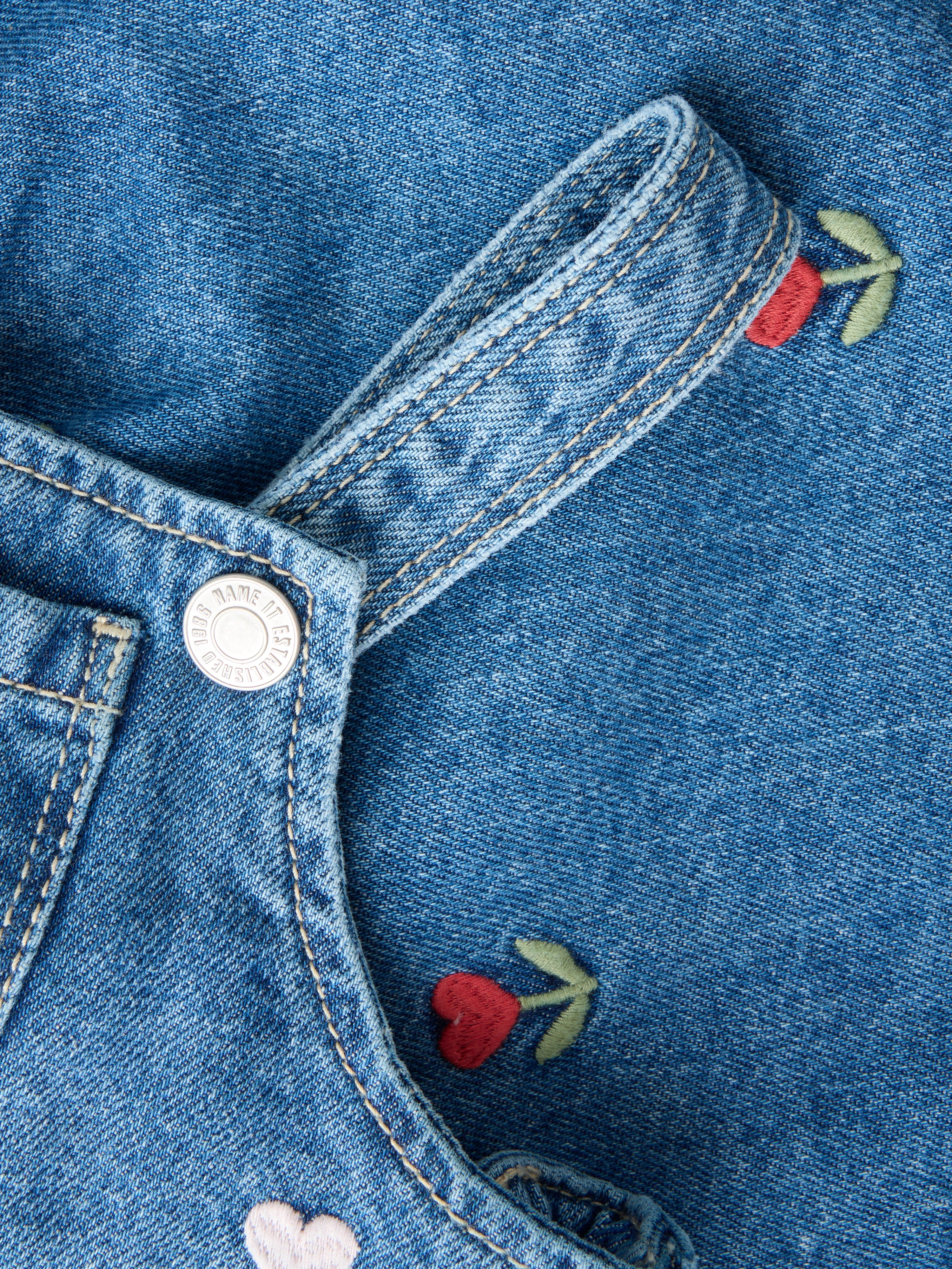 Name It Malo - Denim Emb.  Bibskirt - Medium Blue Denim / Emb.