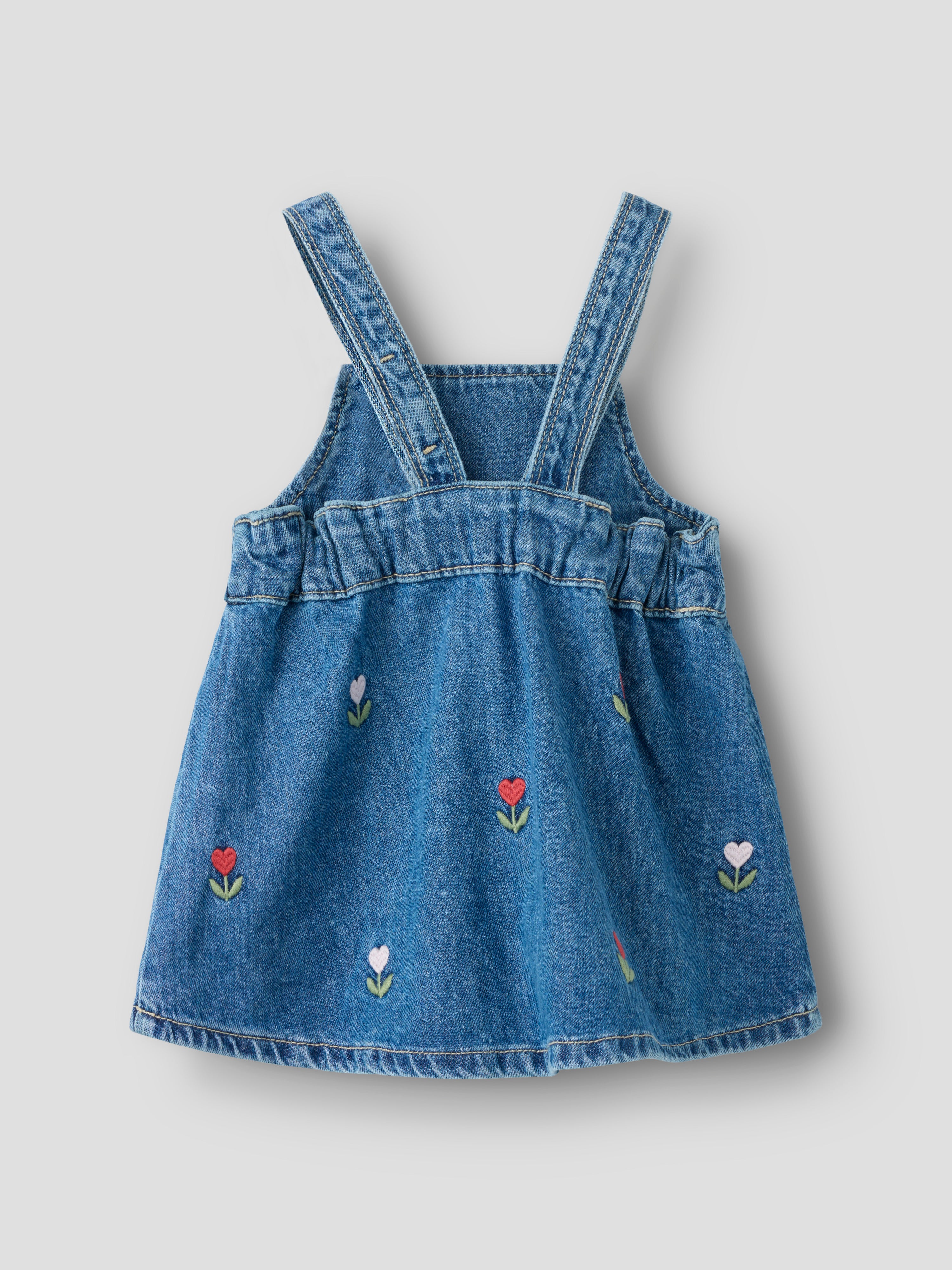 Name It Malo - Denim Emb.  Bibskirt - Medium Blue Denim / Emb.