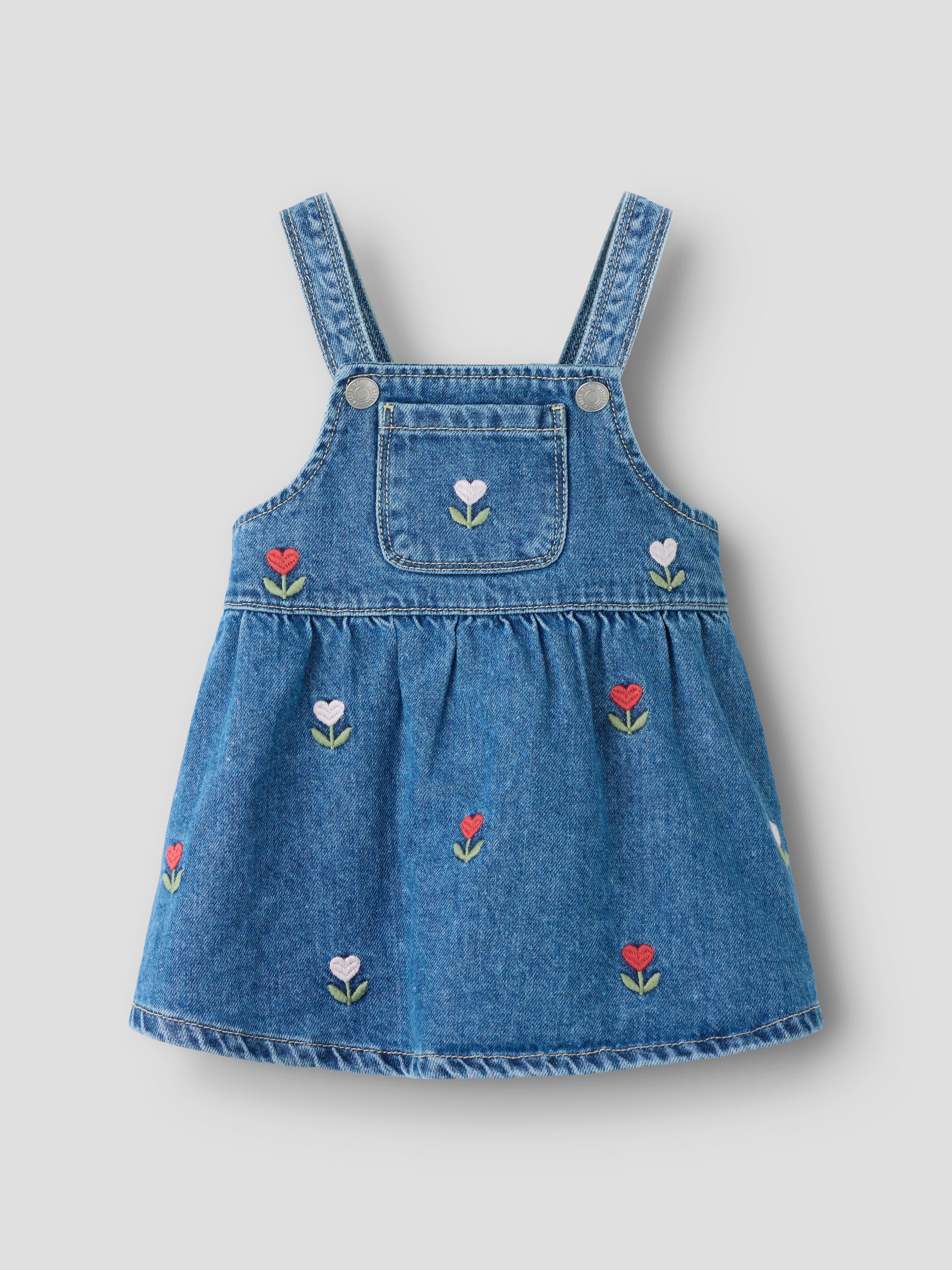 Name It Malo - Denim Emb.  Bibskirt - Medium Blue Denim / Emb.