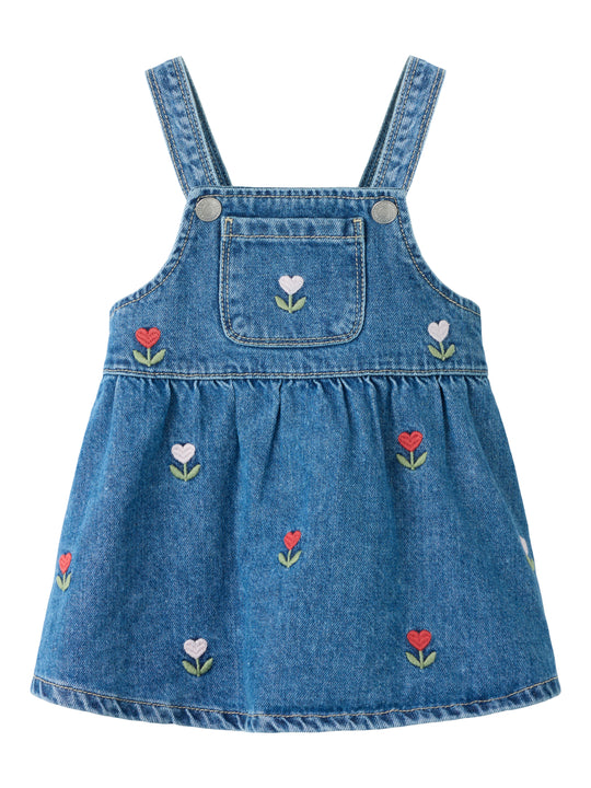 Name It Malo - Denim Emb.  Bibskirt - Medium Blue Denim / Emb.