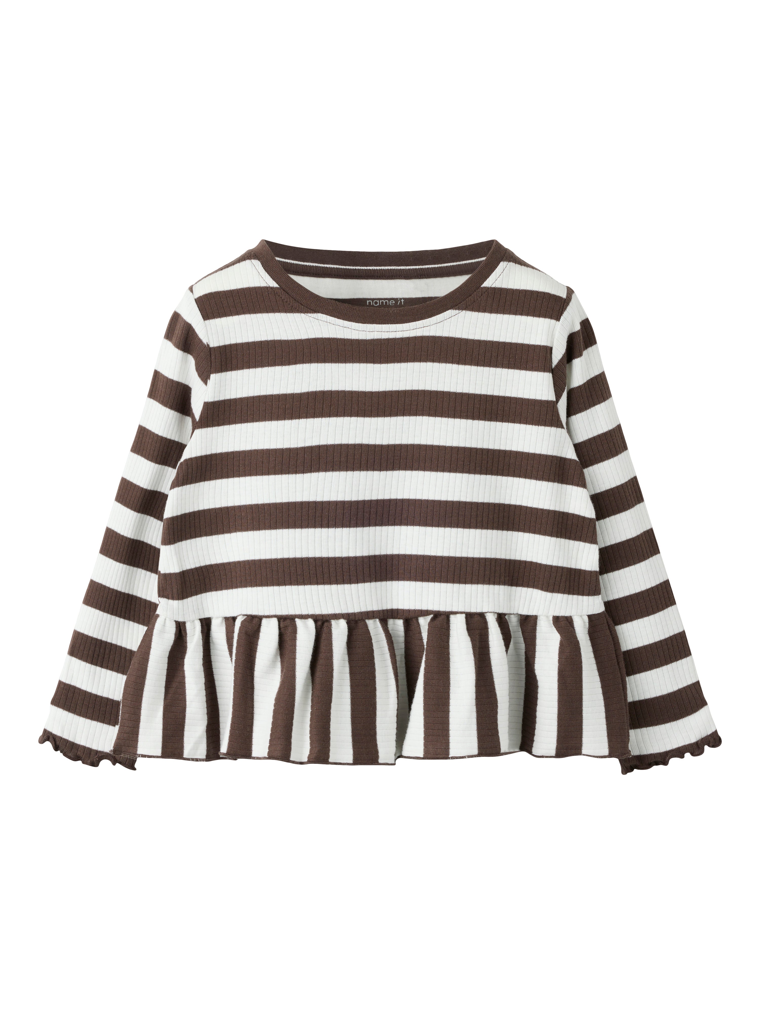 Name It - Nilje LS Peplum Top - Chocolate Brown / Cloud Dancer