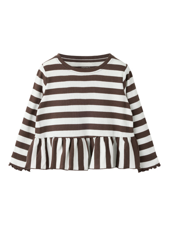 Name It - Nilje LS Peplum Top - Chocolate Brown / Cloud Dancer