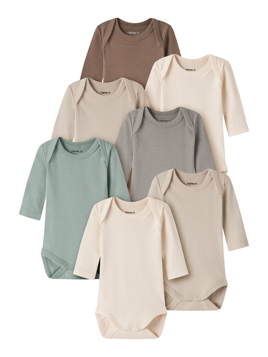 Name It Body LS – 7-pak - Solid Colors - Buttercream w/ various colors