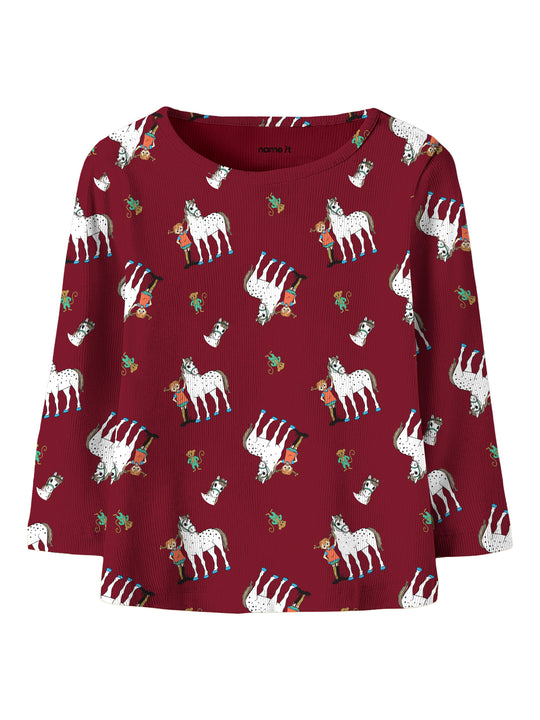 Name It Okka - Pippi LS Slim Top - Red Dahlia