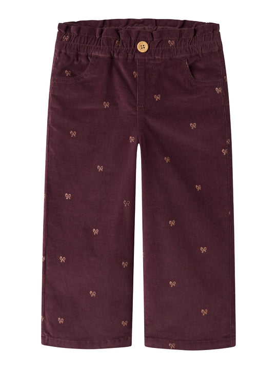 Name It Bella - Wide Cord Glitter Pant - Catawba Grape / Glitter Bow
