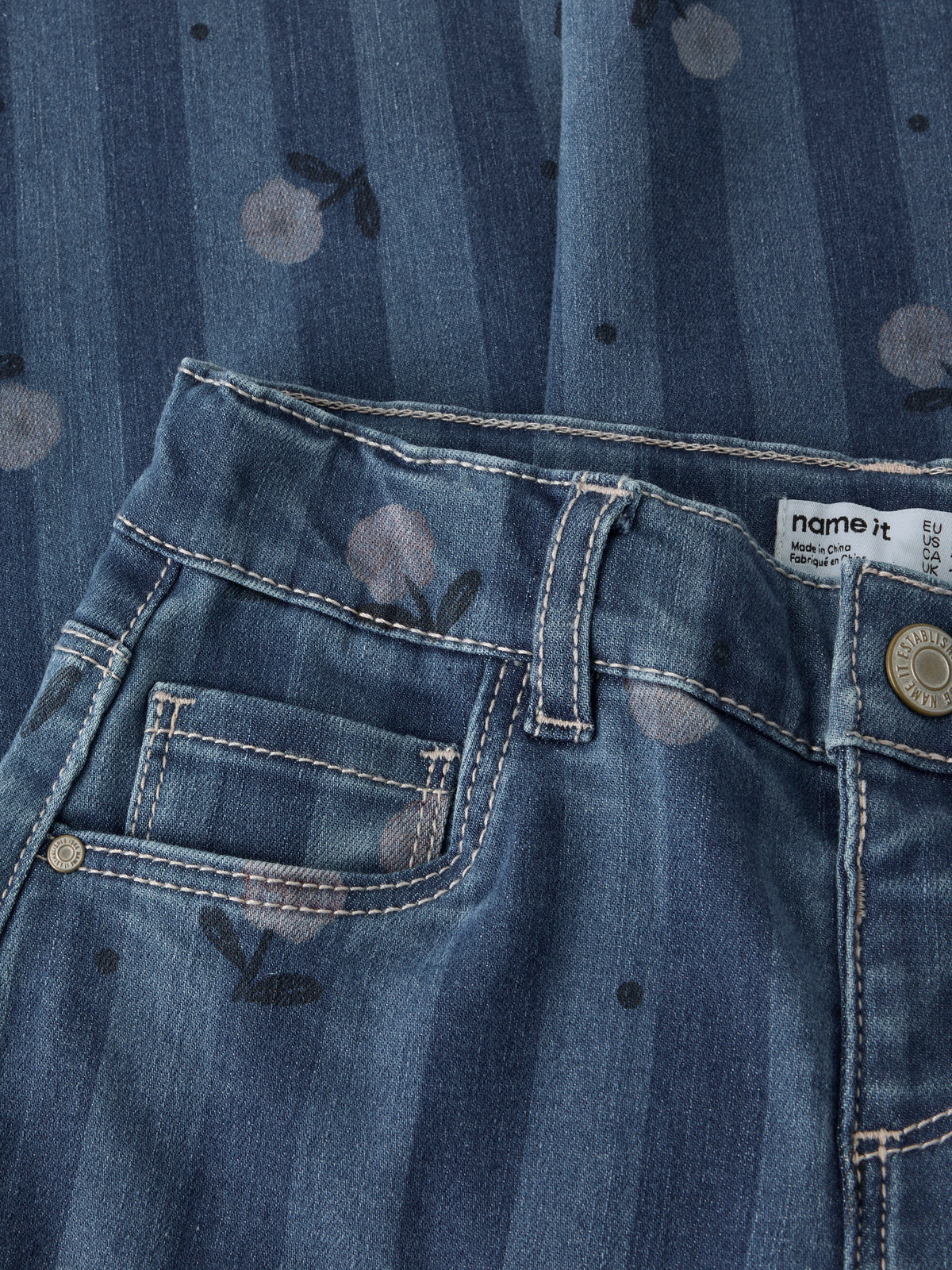 Name It Bella - Barrel Jeans 6699 - Medium Blue Denim / Flowers