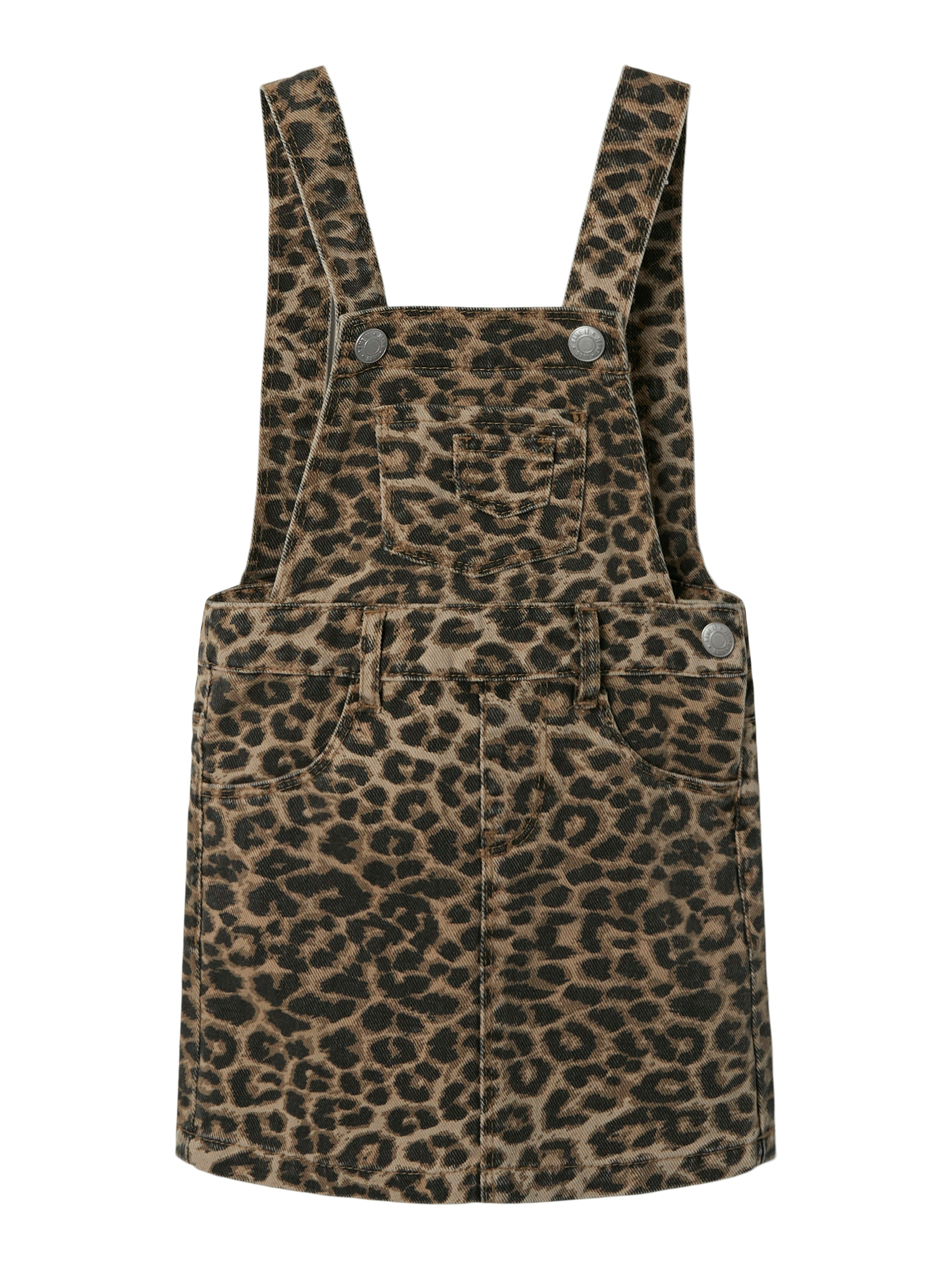 Name It Ophelia Twill Spencer Dress - Silver Mink/Leopard