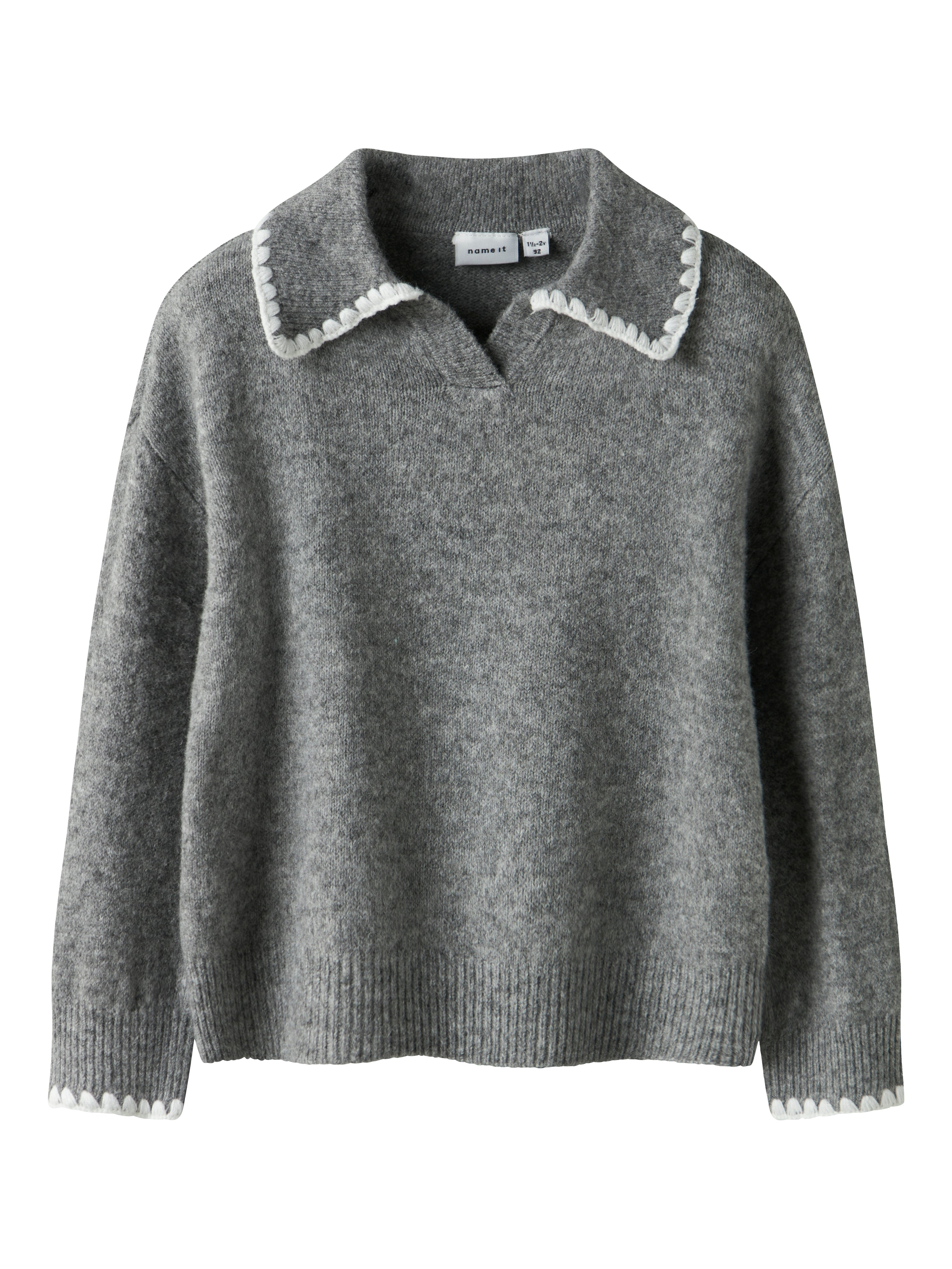 Name It Rikasa LS Knit Polo - Grey Melange