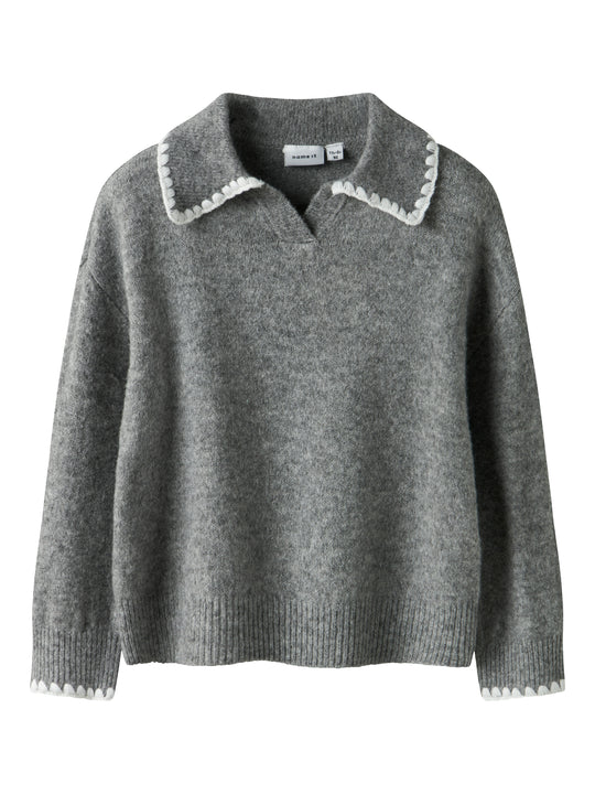 Name It Rikasa LS Knit Polo - Grey Melange