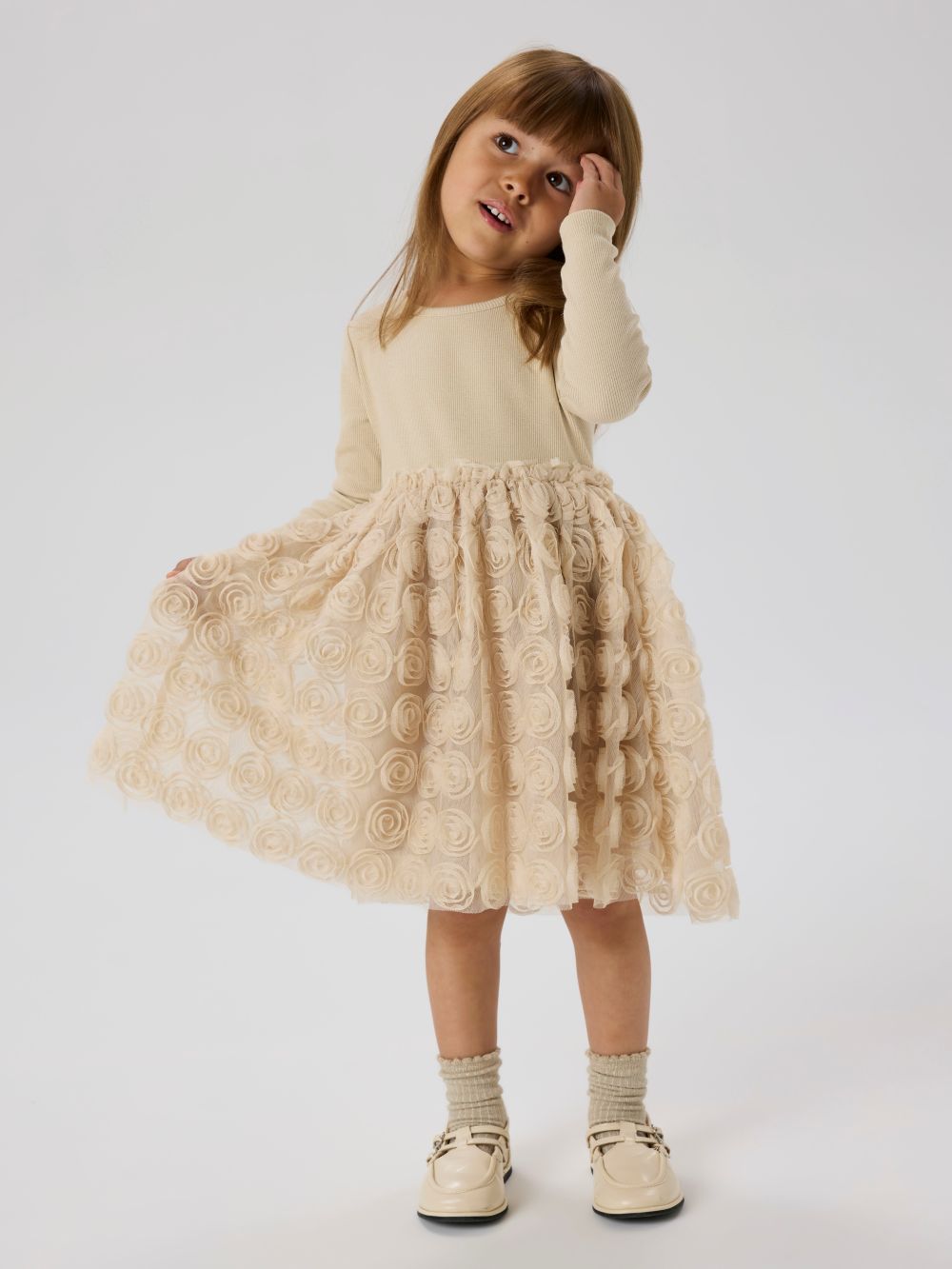 Name It Sykia Tulle LS Dress - Cement