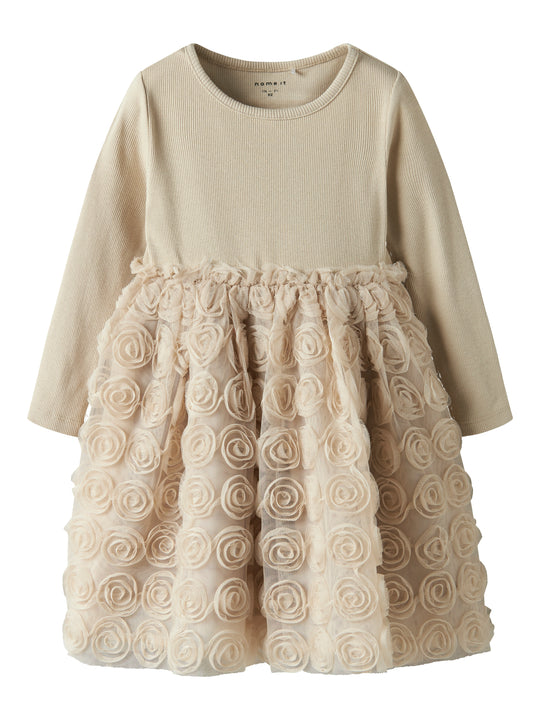 Name It Sykia Tulle LS Dress - Cement