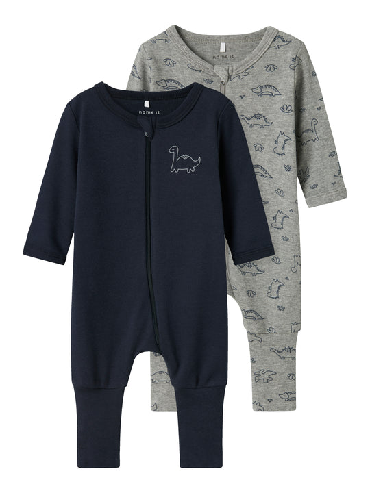 Name It Nightsuit 2 pak Dino - Grey Melange