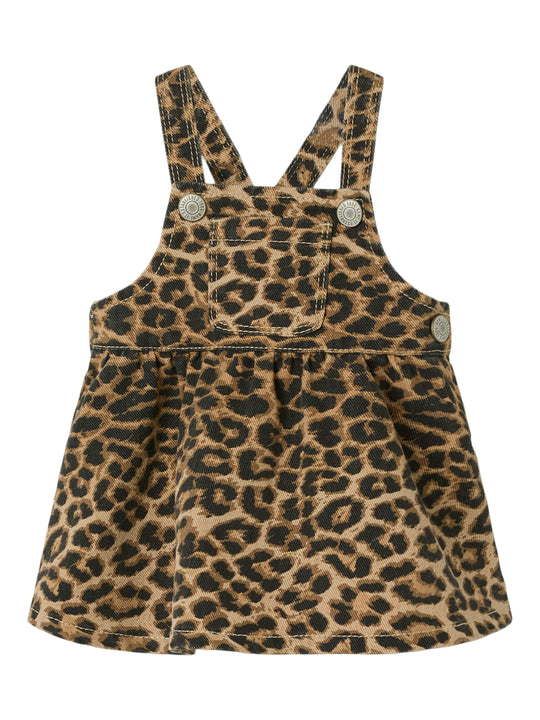 Name It Oda Twill Bibskirt - Silver Mink/ Leopard